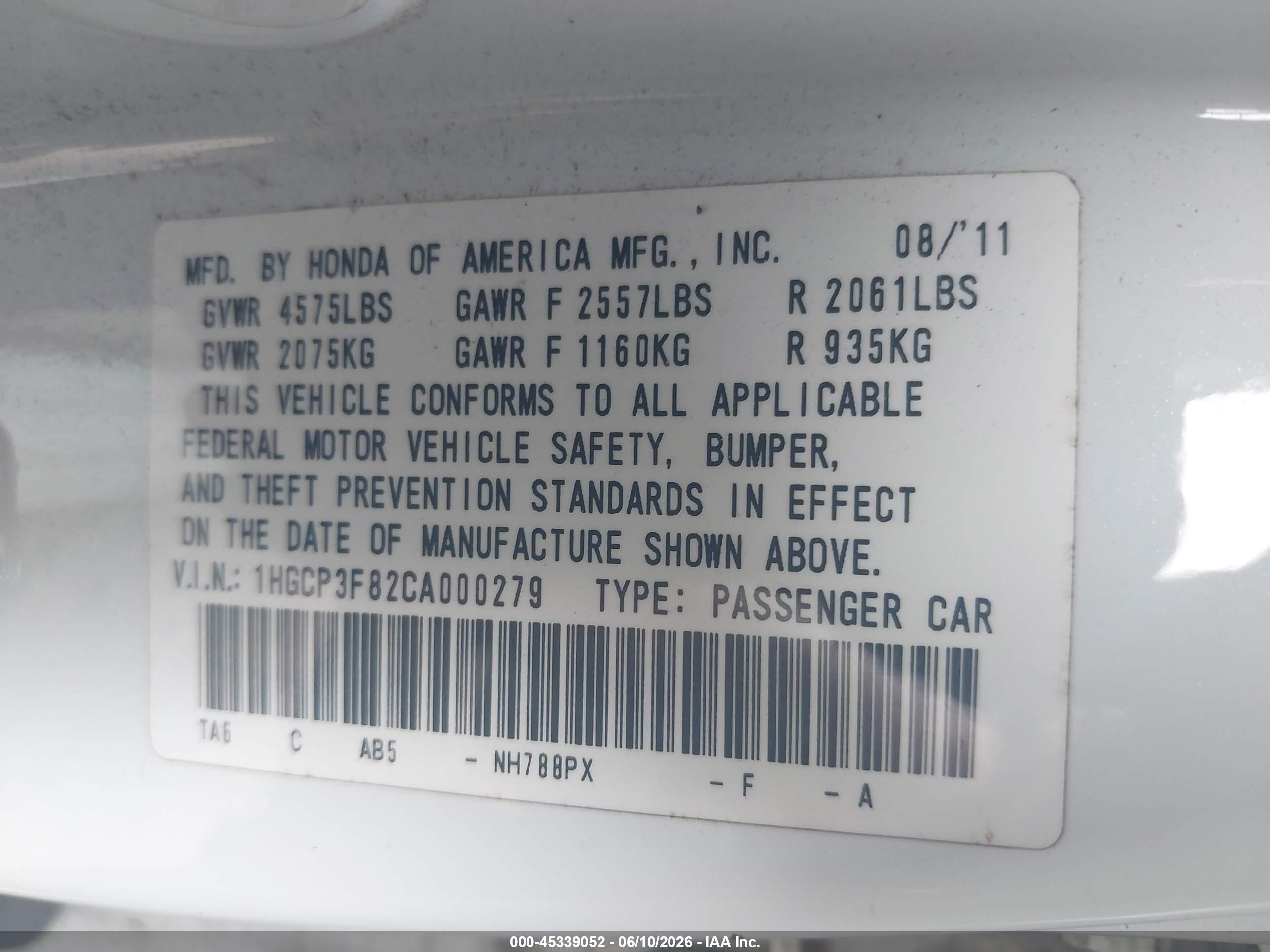 2012 Honda Accord 3.5 Ex-l White vin: 1HGCP3F82CA000279