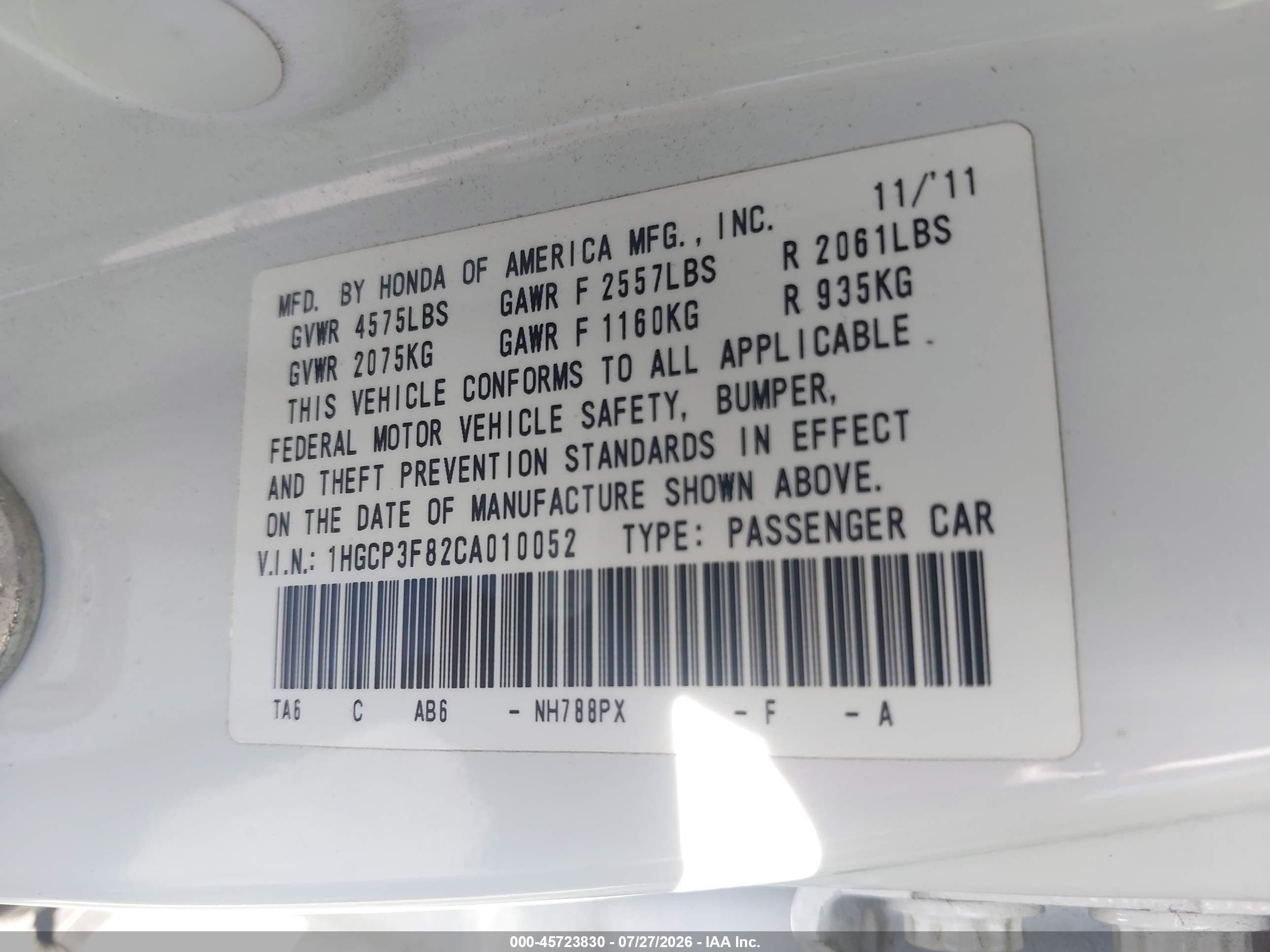 2012 Honda Accord 3.5 Ex-l White vin: 1HGCP3F82CA010052