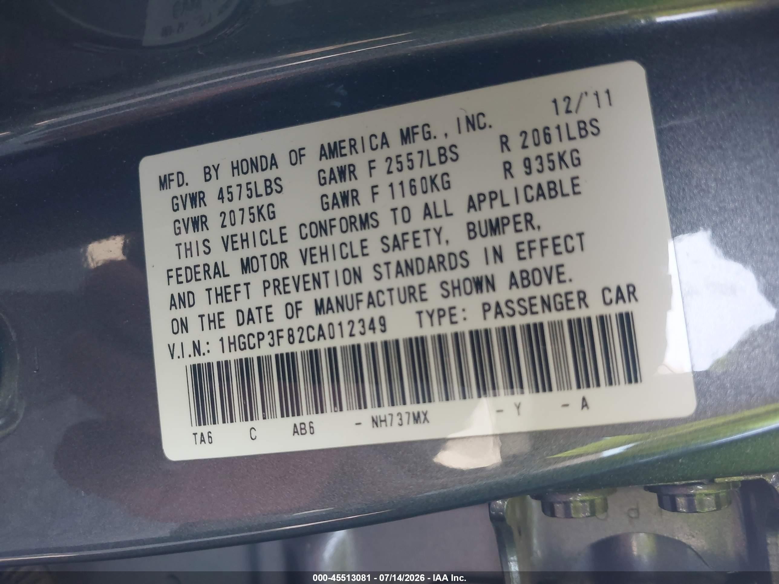 2012 Honda Accord 3.5 Ex-l Gray vin: 1HGCP3F82CA012349