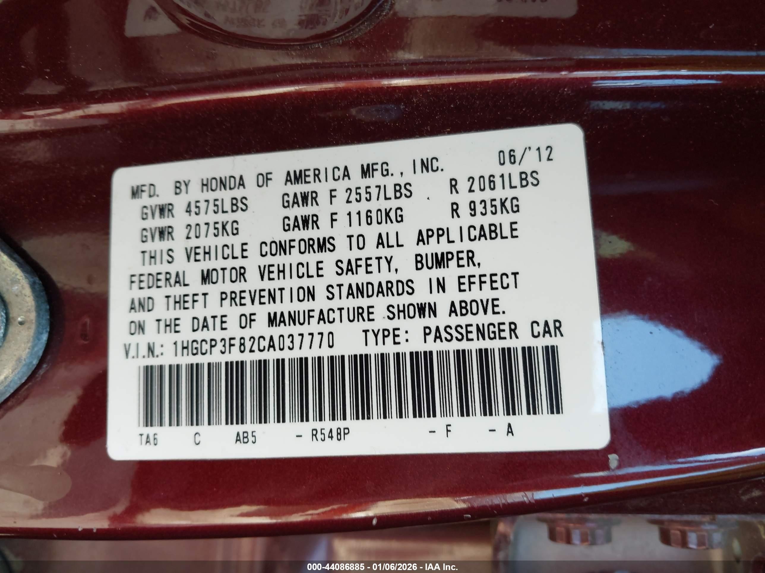 2012 Honda Accord 3.5 Ex-l Burgundy vin: 1HGCP3F82CA037770