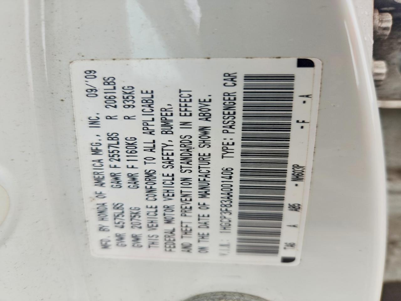 2010 Honda Accord Exl White vin: 1HGCP3F83AA001406