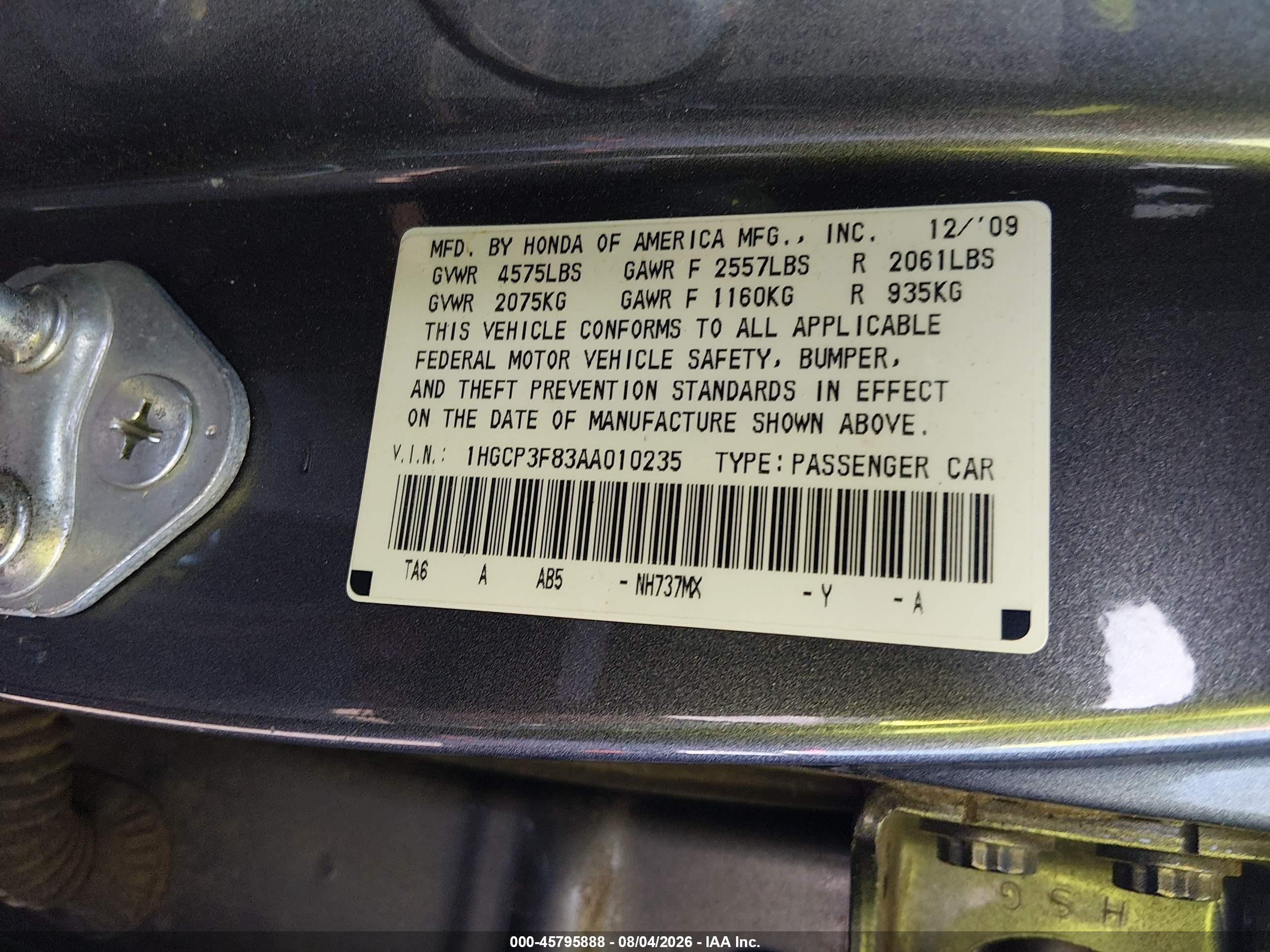 2010 Honda Accord 3.5 Ex-l Gray vin: 1HGCP3F83AA010235