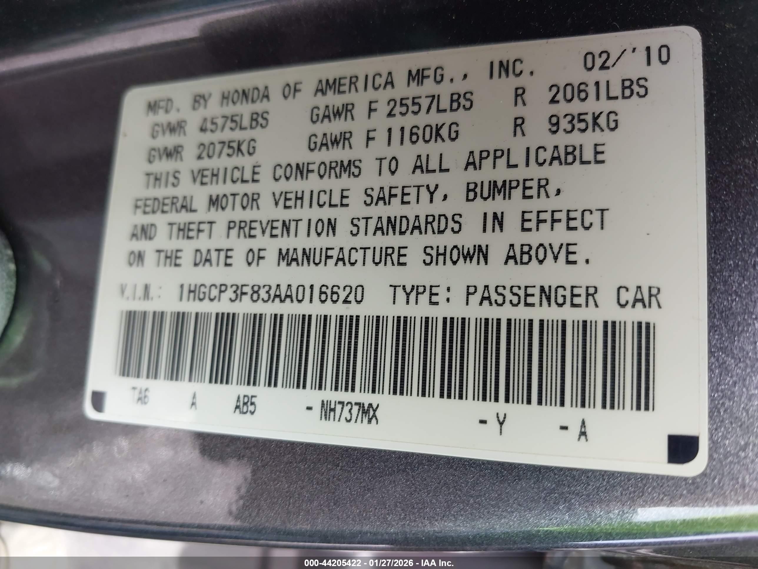 2010 Honda Accord 3.5 Ex-l Gray vin: 1HGCP3F83AA016620