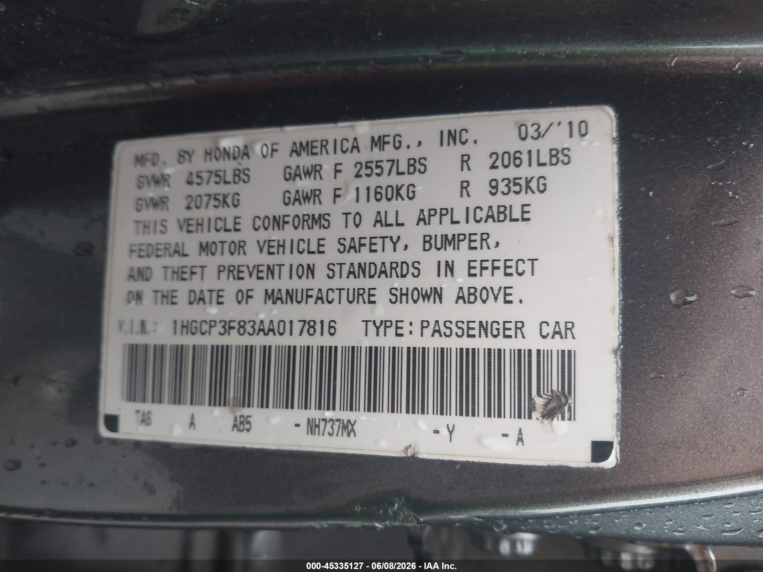 2010 Honda Accord 3.5 Ex-l Gray vin: 1HGCP3F83AA017816