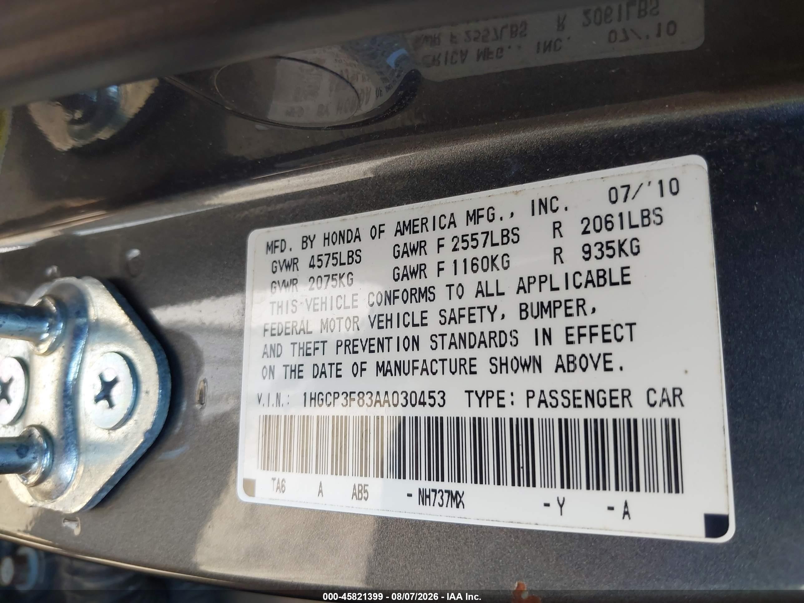 2010 Honda Accord 3.5 Ex-l Gray vin: 1HGCP3F83AA030453