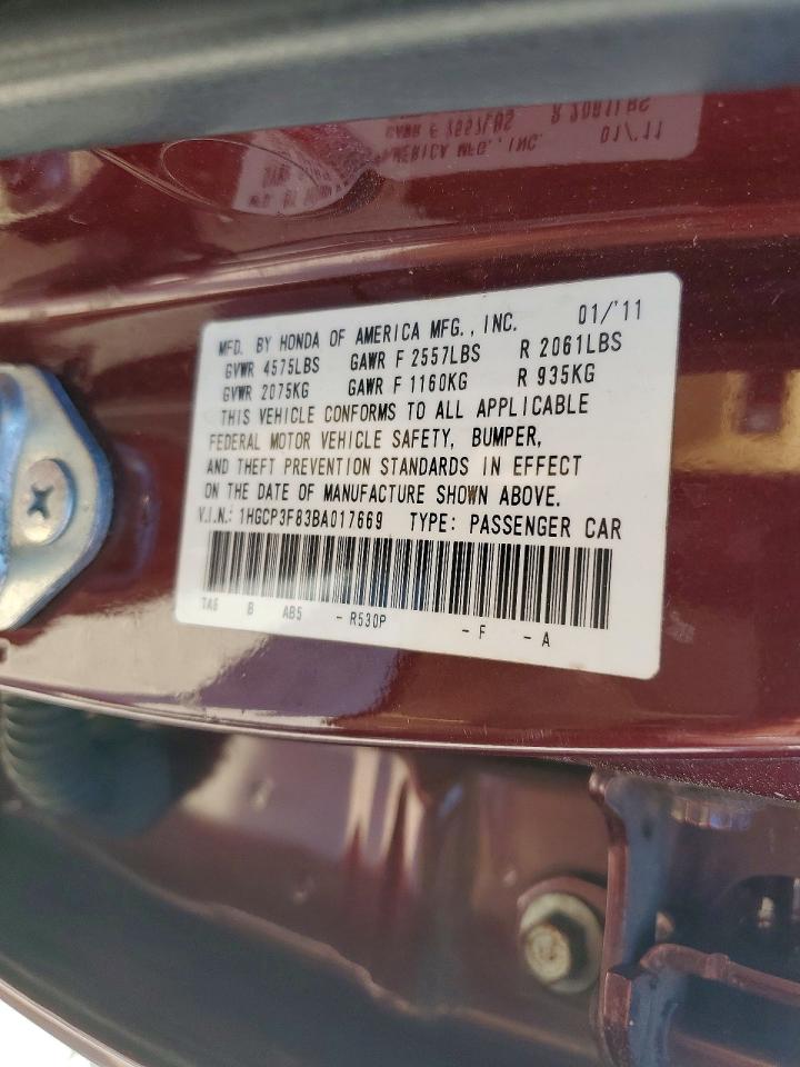 2011 Honda Accord Exl Maroon vin: 1HGCP3F83BA017669