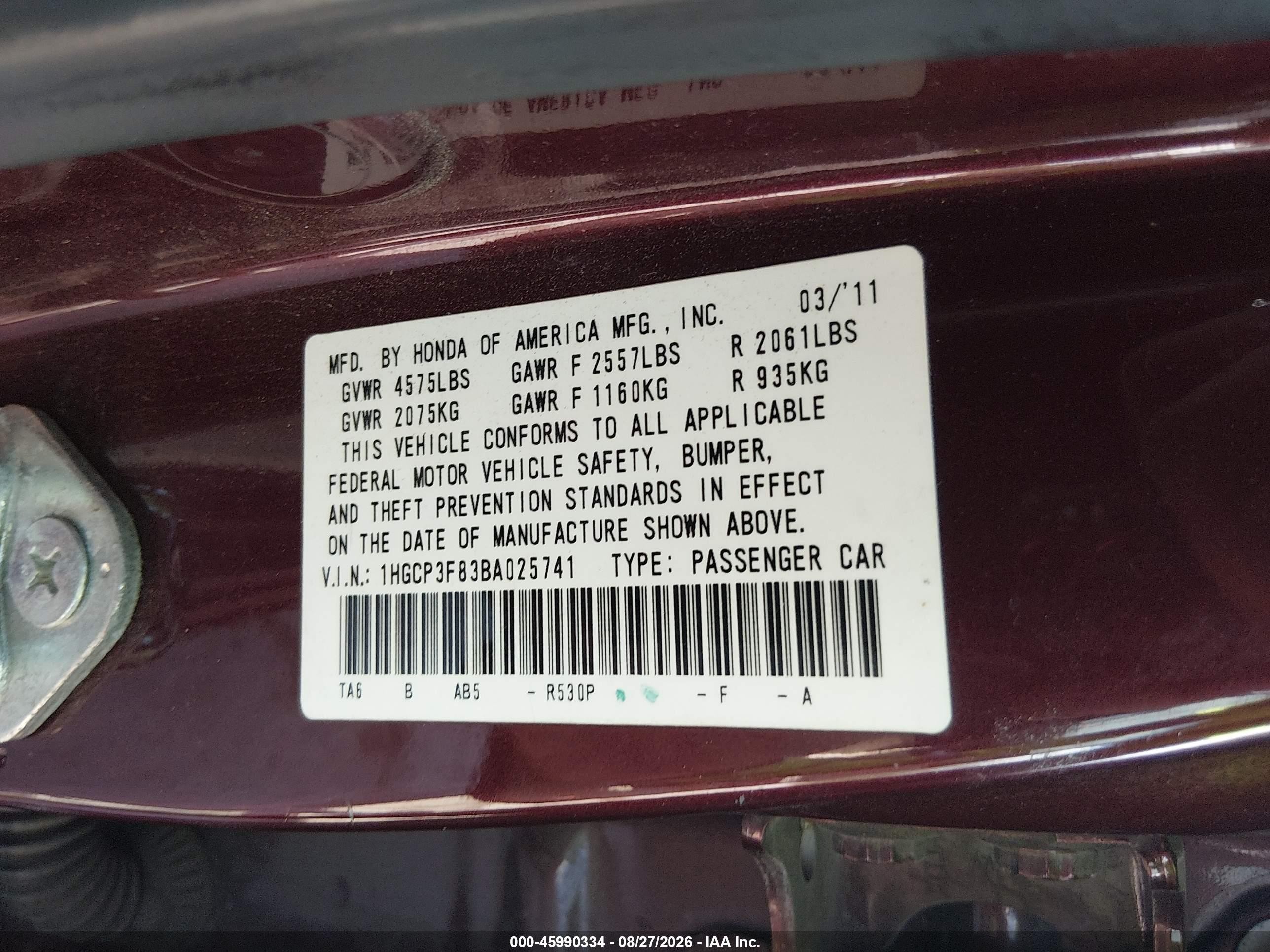 2011 Honda Accord 3.5 Ex-l Maroon vin: 1HGCP3F83BA025741