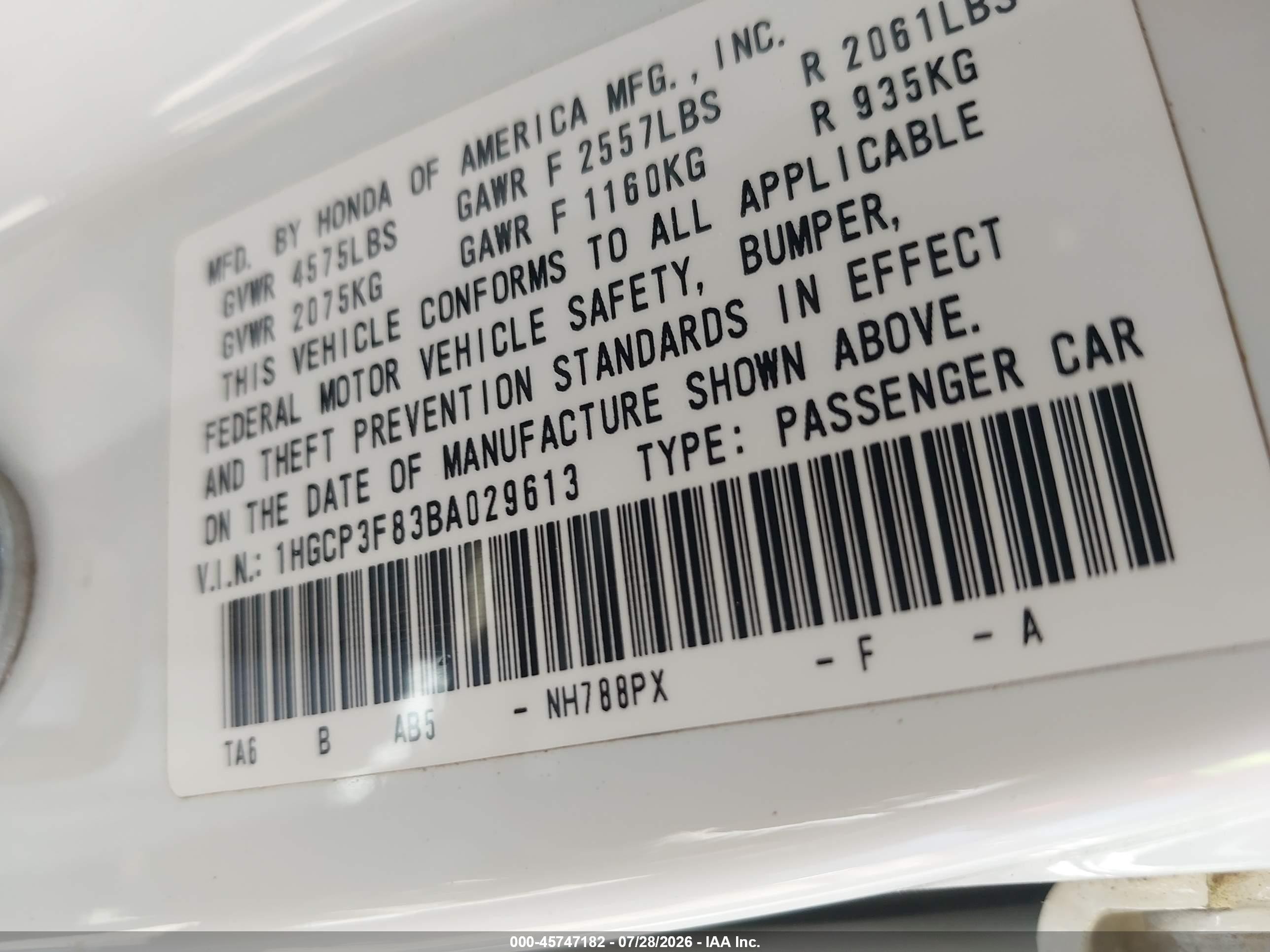 2011 Honda Accord 3.5 Ex-l White vin: 1HGCP3F83BA029613