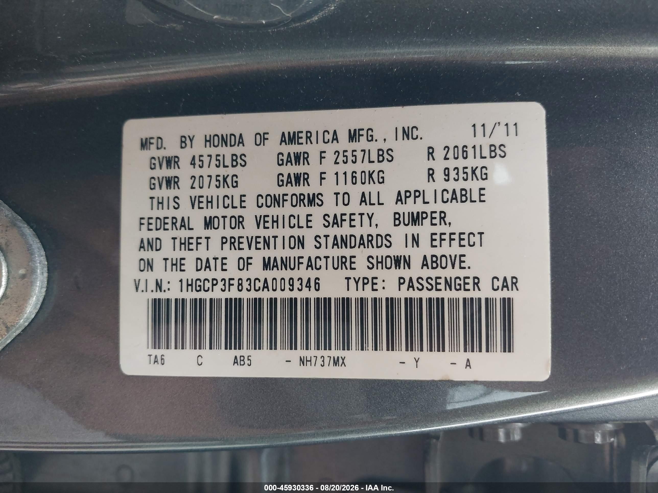 2012 Honda Accord 3.5 Ex-l Gray vin: 1HGCP3F83CA009346