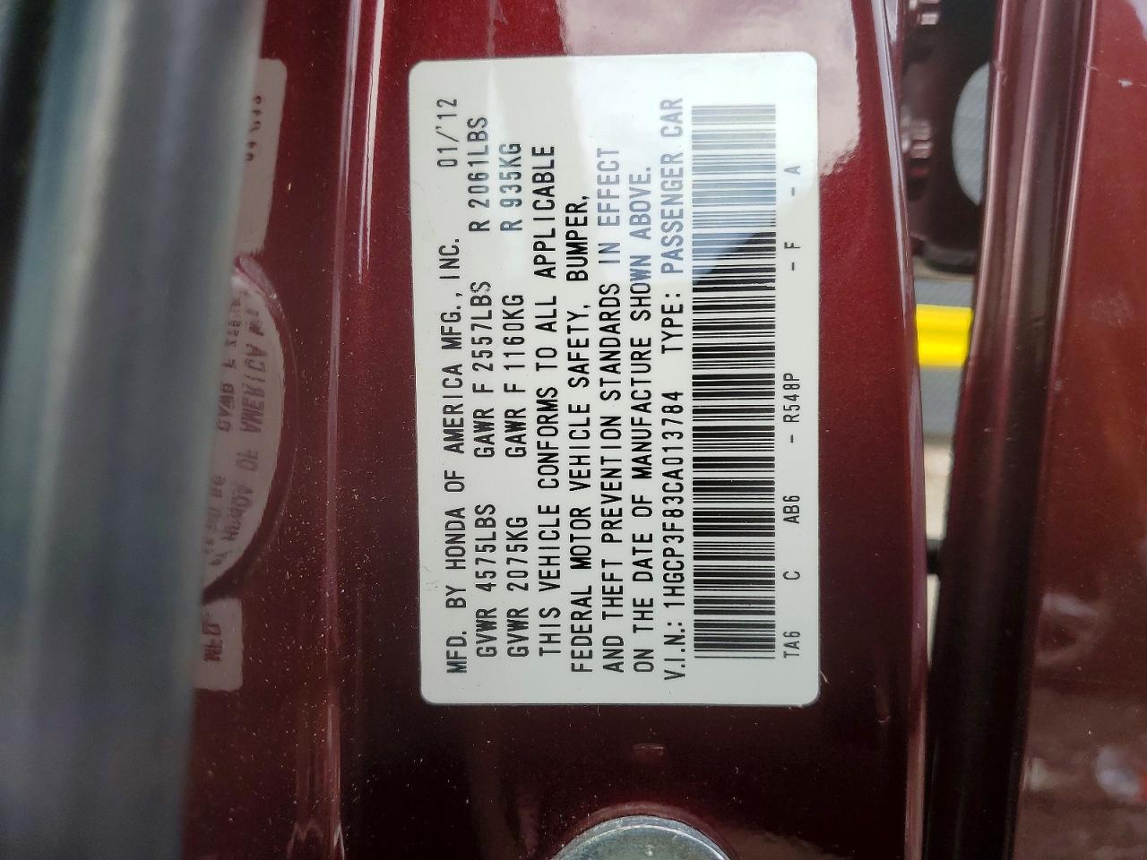 2012 Honda Accord Exl Maroon vin: 1HGCP3F83CA013784