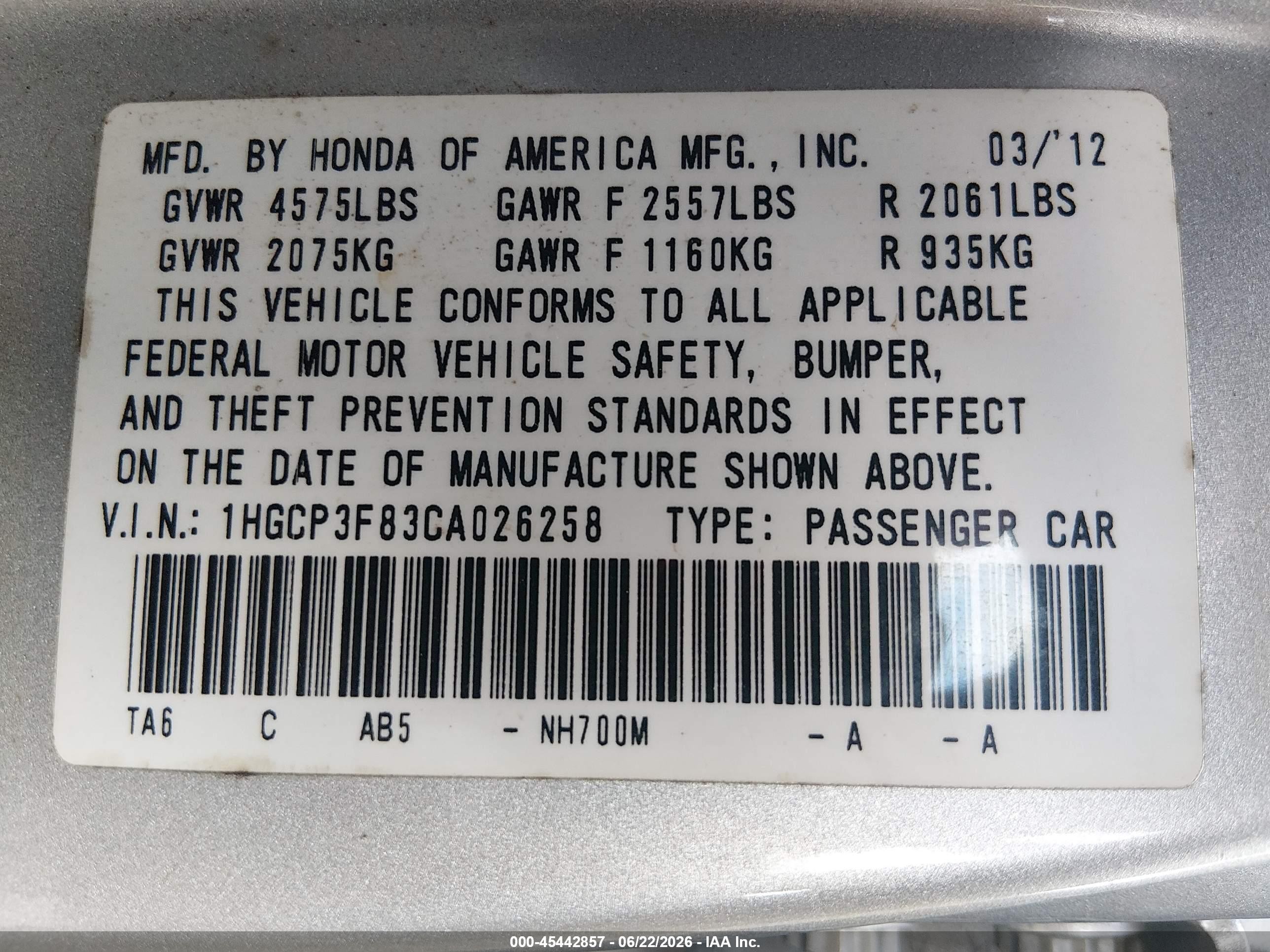 2012 Honda Accord 3.5 Ex-l Серый vin: 1HGCP3F83CA026258