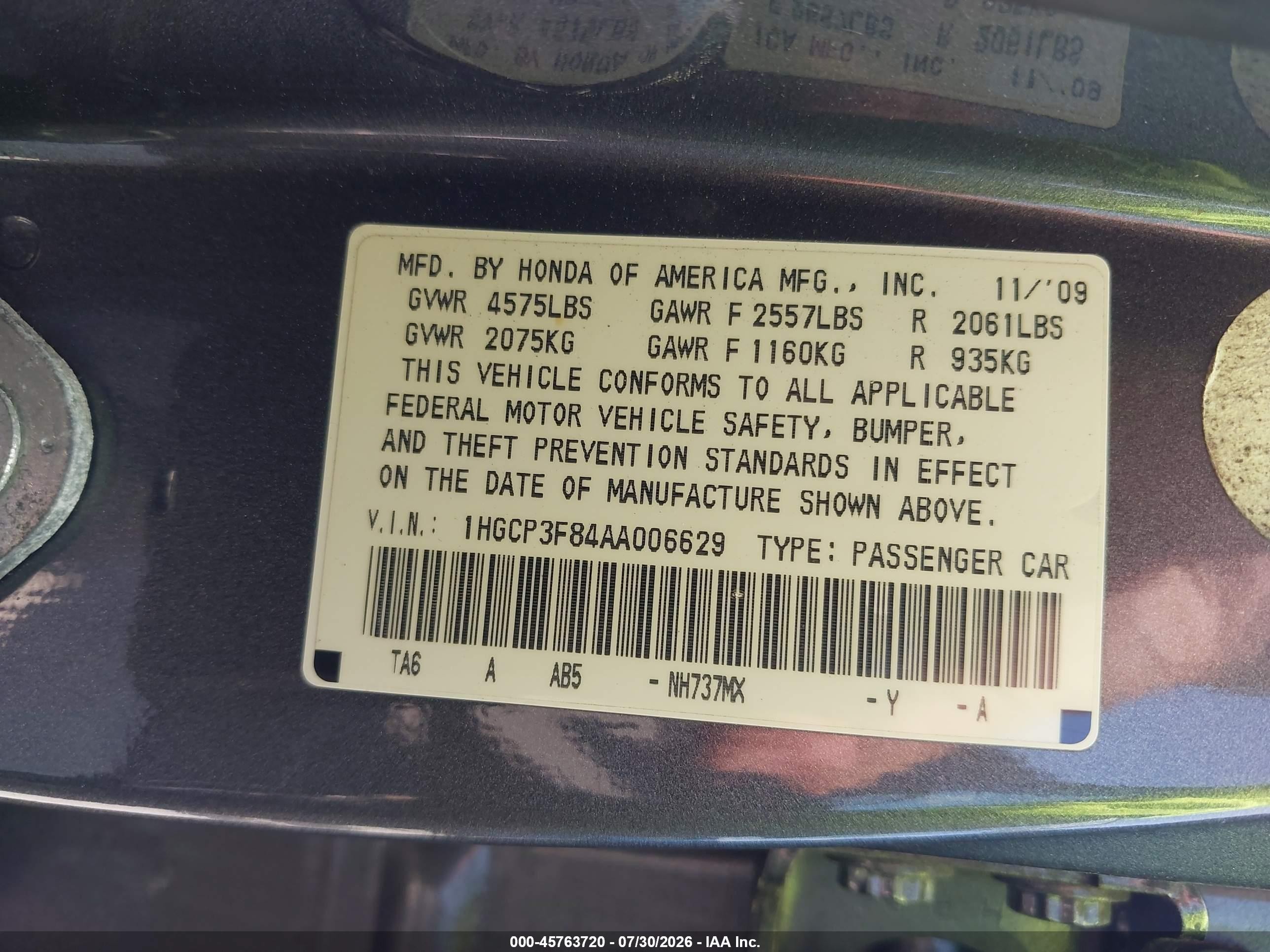 2010 Honda Accord 3.5 Ex-l Gray vin: 1HGCP3F84AA006629