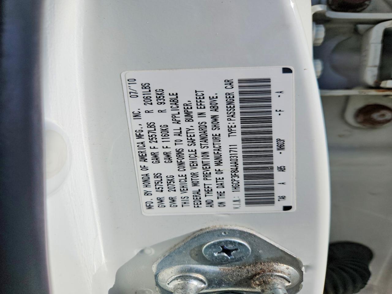 2010 Honda Accord White vin: 1HGCP3F84AA031711
