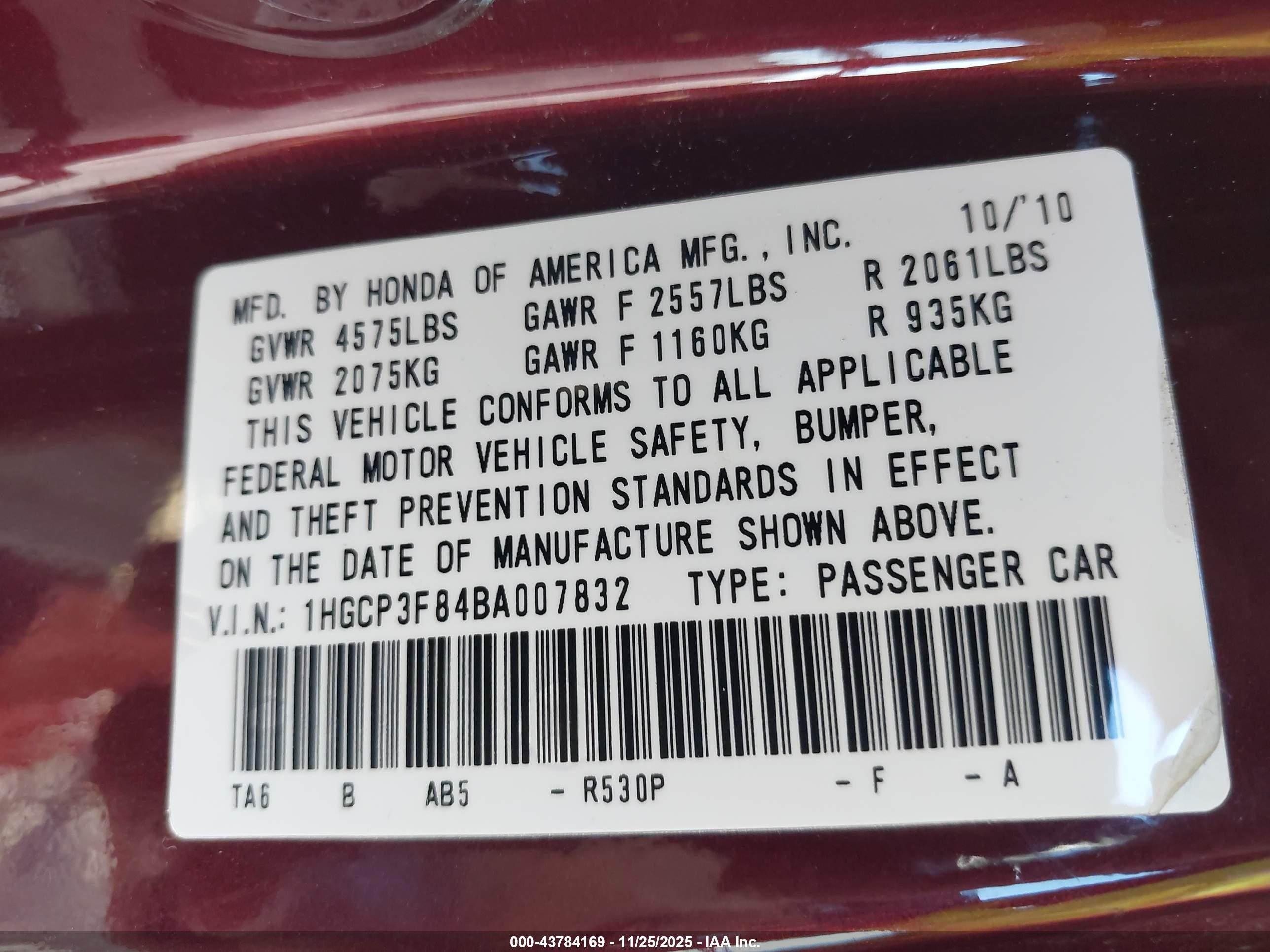2011 Honda Accord 3.5 Ex-l Burgundy vin: 1HGCP3F84BA007832