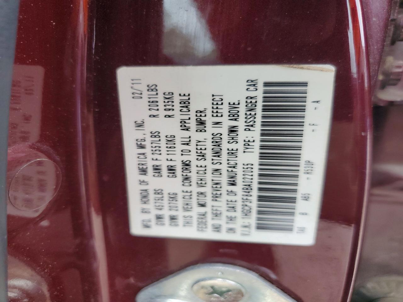 2011 Honda Accord Exl Burgundy vin: 1HGCP3F84BA022055