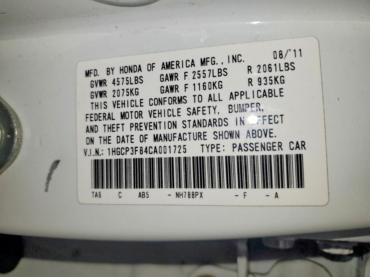 2012 Honda Accord Exl White vin: 1HGCP3F84CA001725