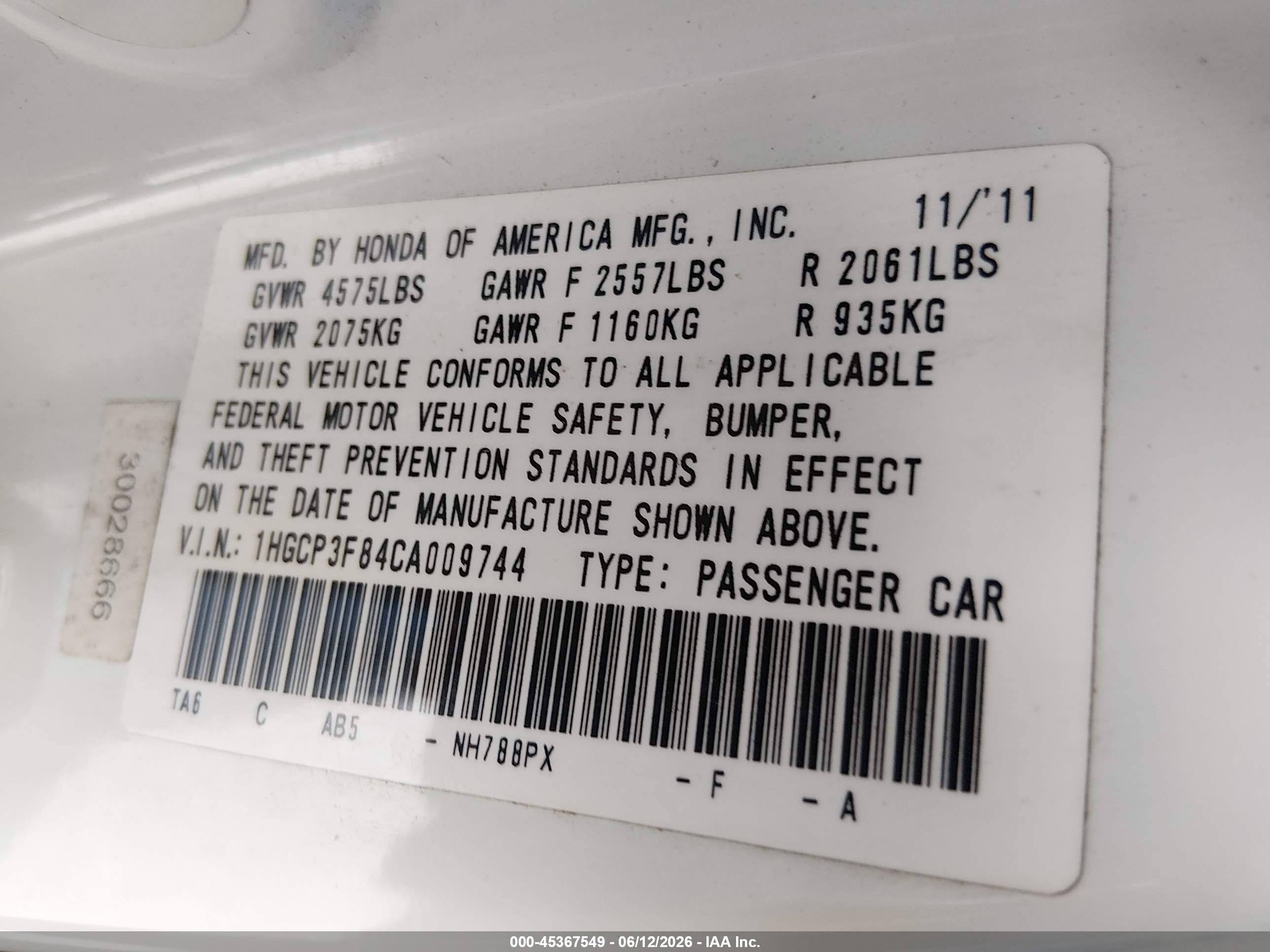 2012 Honda Accord 3.5 Ex-l White vin: 1HGCP3F84CA009744
