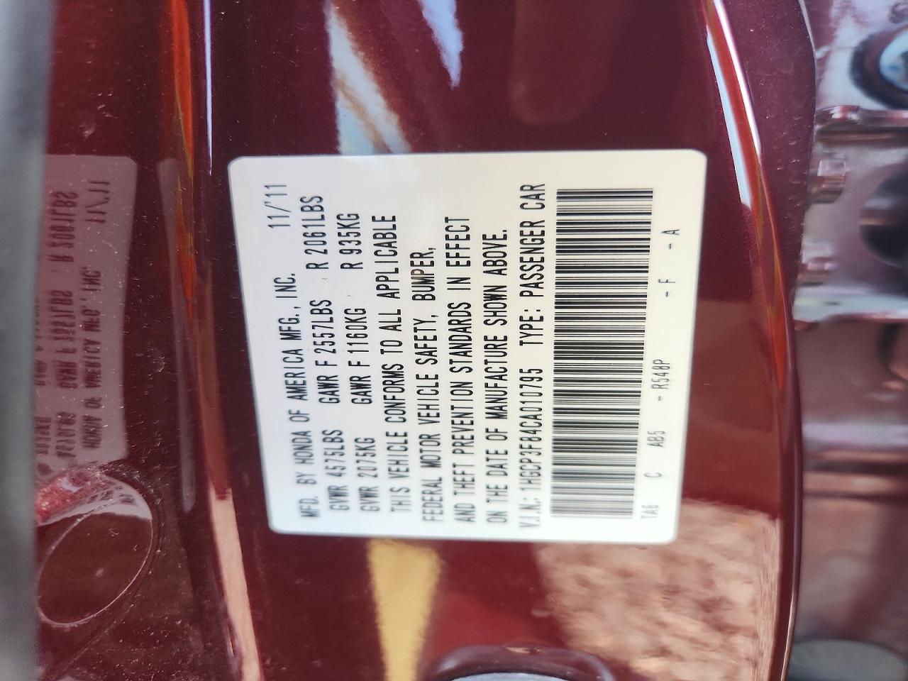 2012 Honda Accord Exl Burgundy vin: 1HGCP3F84CA010795