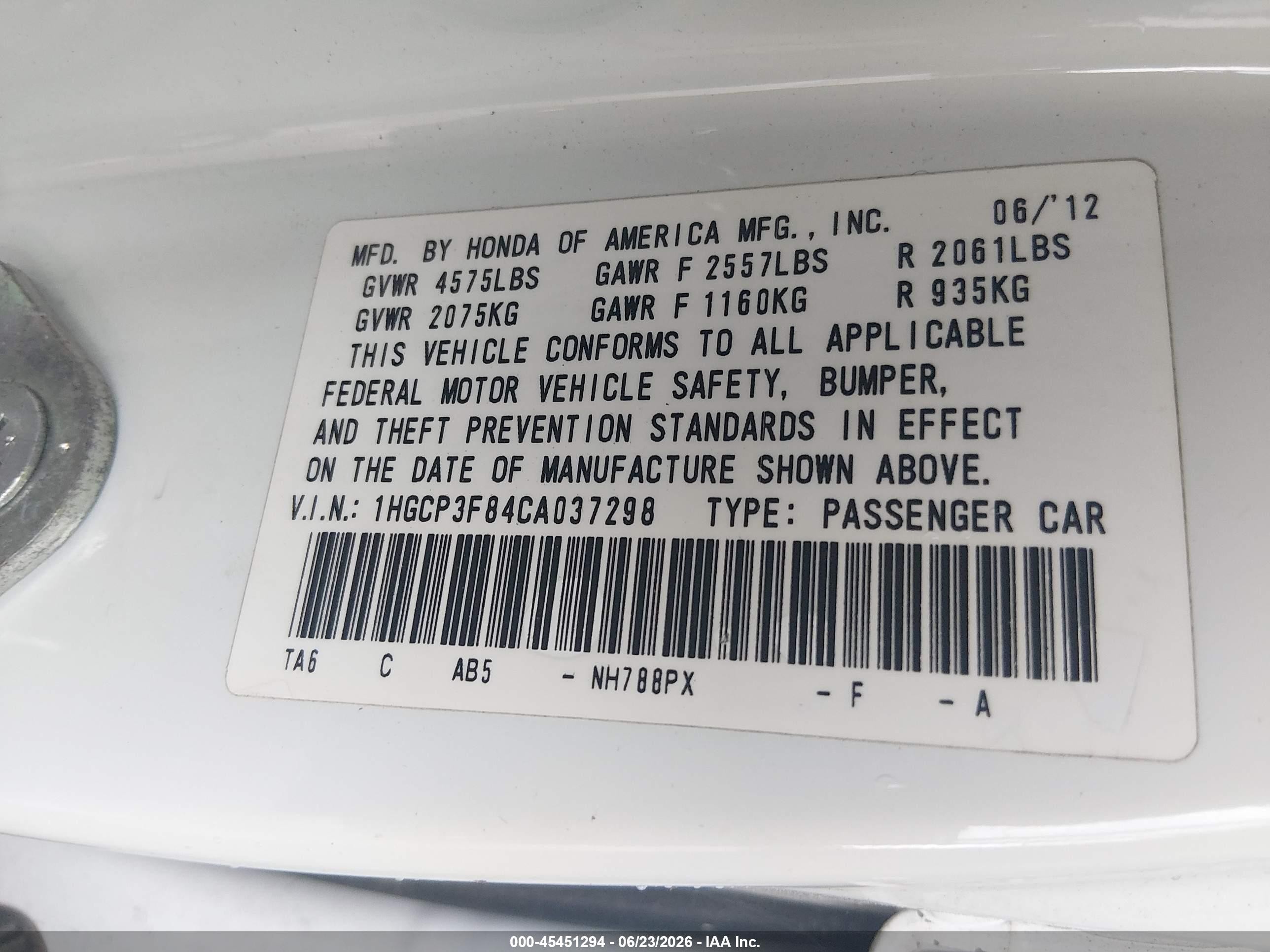 2012 Honda Accord 3.5 Ex-l Белый vin: 1HGCP3F84CA037298