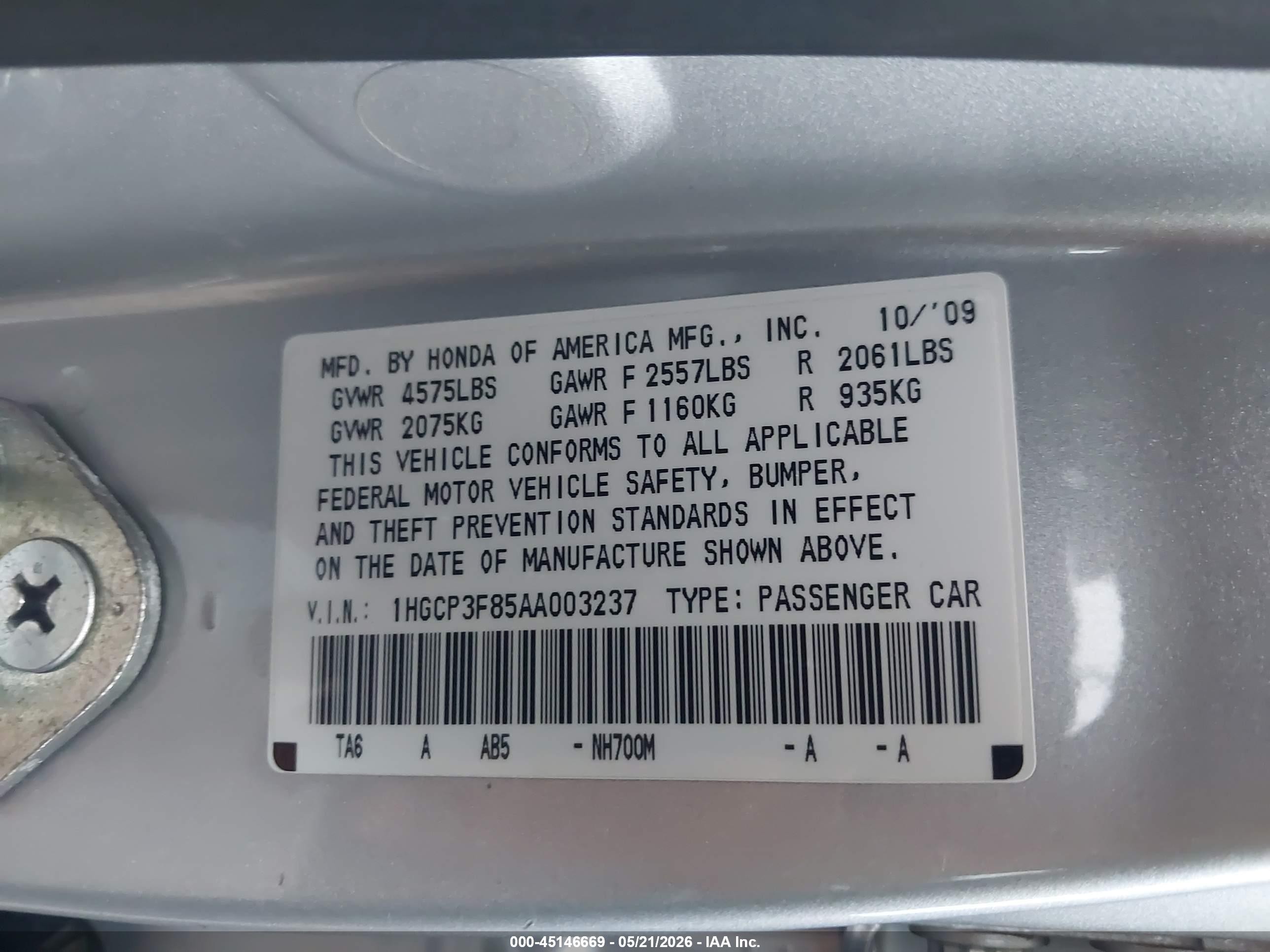 2010 Honda Accord 3.5 Ex-l Silver vin: 1HGCP3F85AA003237