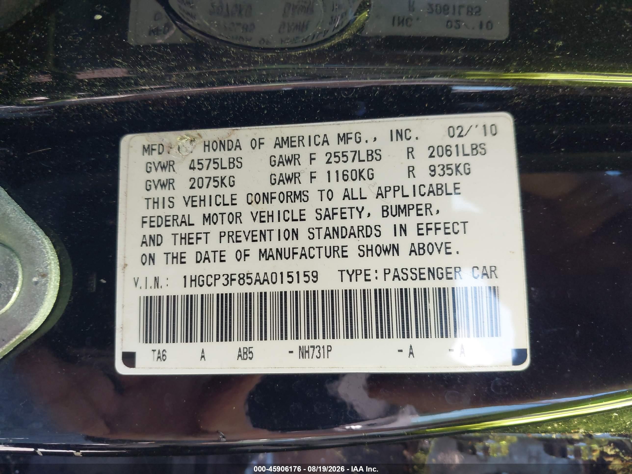 2010 Honda Accord 3.5 Ex-l Black vin: 1HGCP3F85AA015159