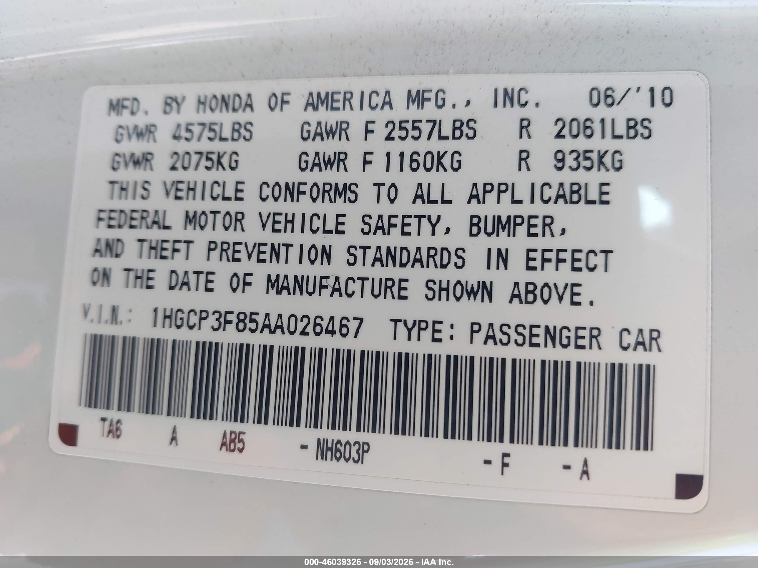 2010 Honda Accord 3.5 Ex-l White vin: 1HGCP3F85AA026467