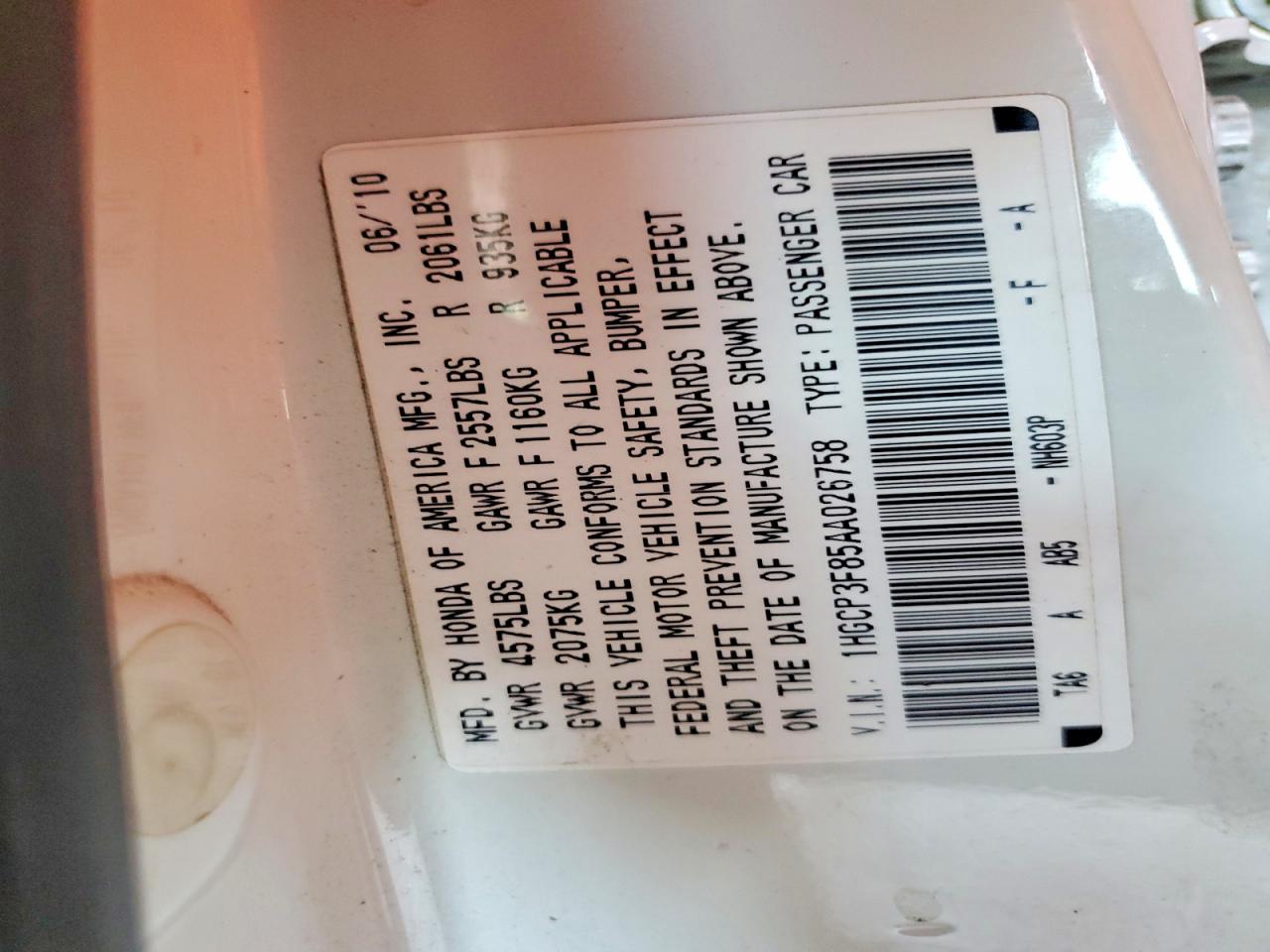 2010 Honda Accord Exl White vin: 1HGCP3F85AA026758