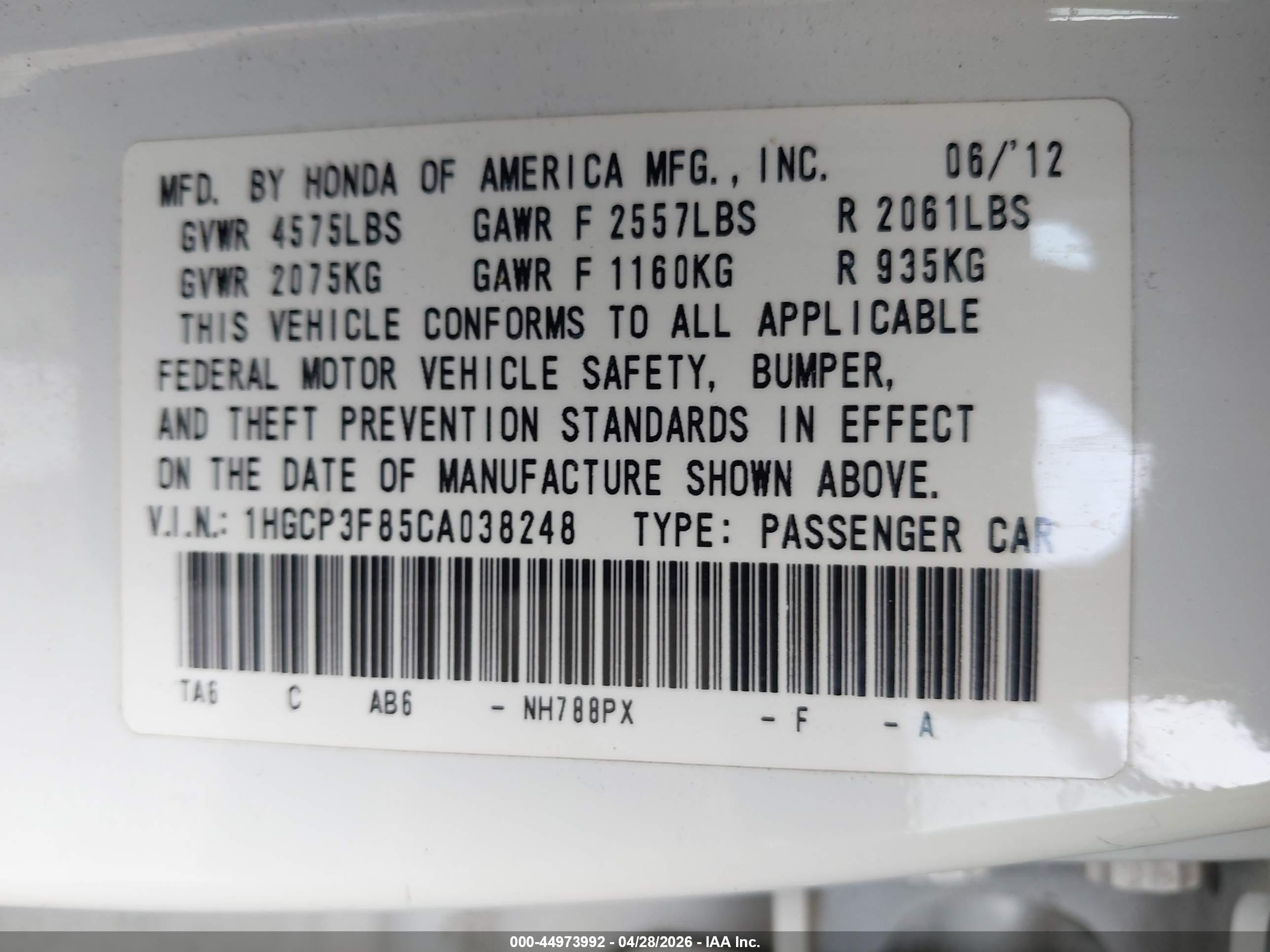 2012 Honda Accord 3.5 Ex-l White vin: 1HGCP3F85CA038248