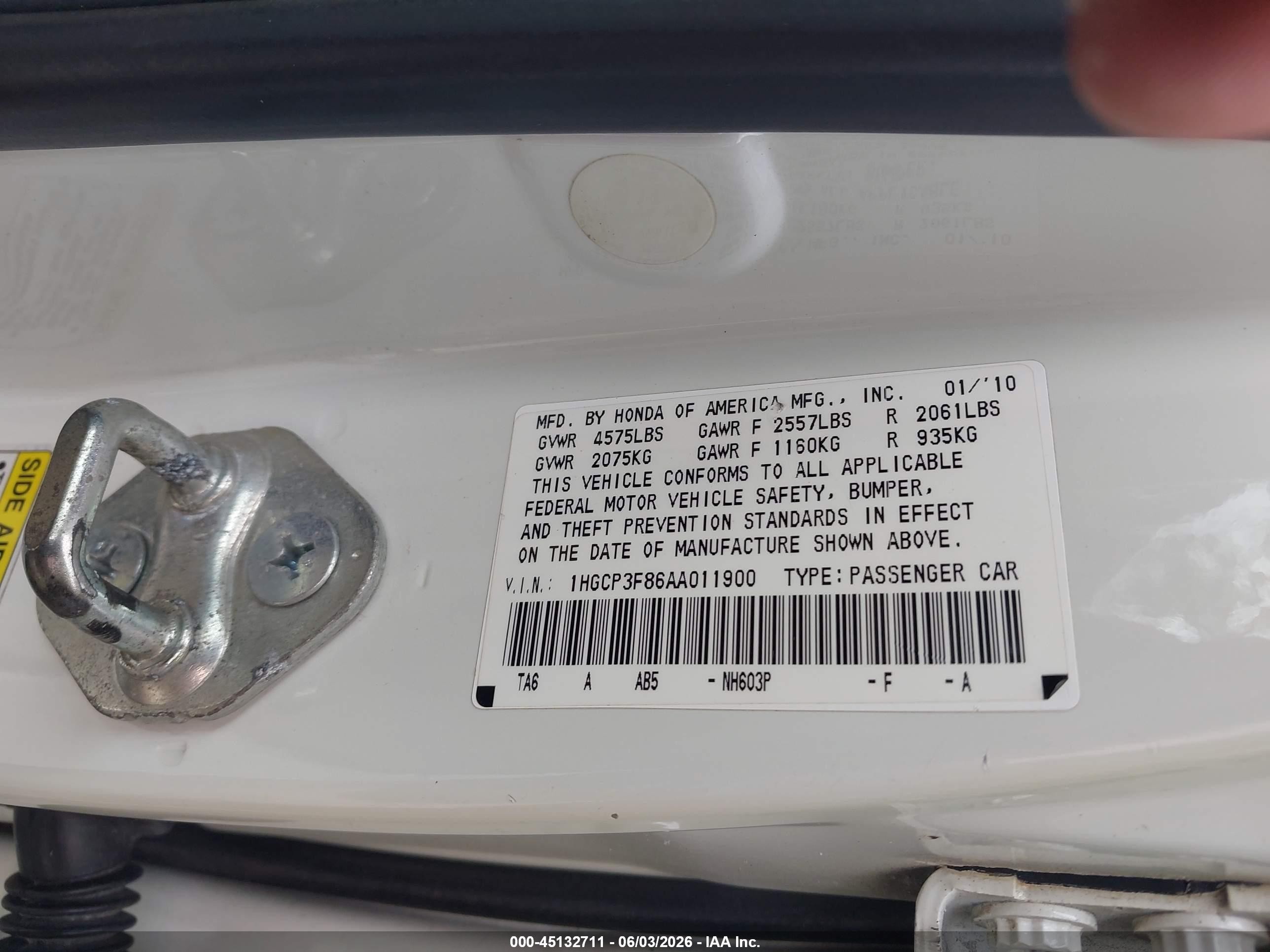 2010 Honda Accord 3.5 Ex-l White vin: 1HGCP3F86AA011900