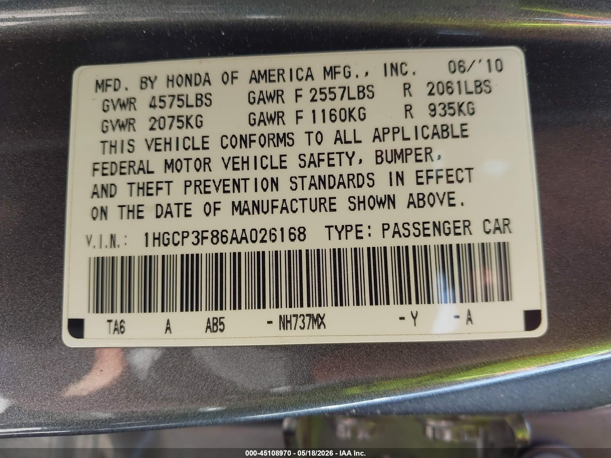 2010 Honda Accord 3.5 Ex-l Gray vin: 1HGCP3F86AA026168