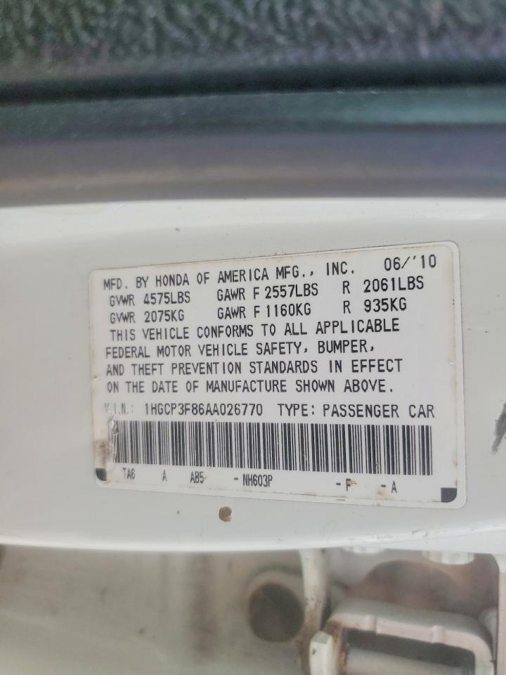 2010 Honda Accord Exl White vin: 1HGCP3F86AA026770