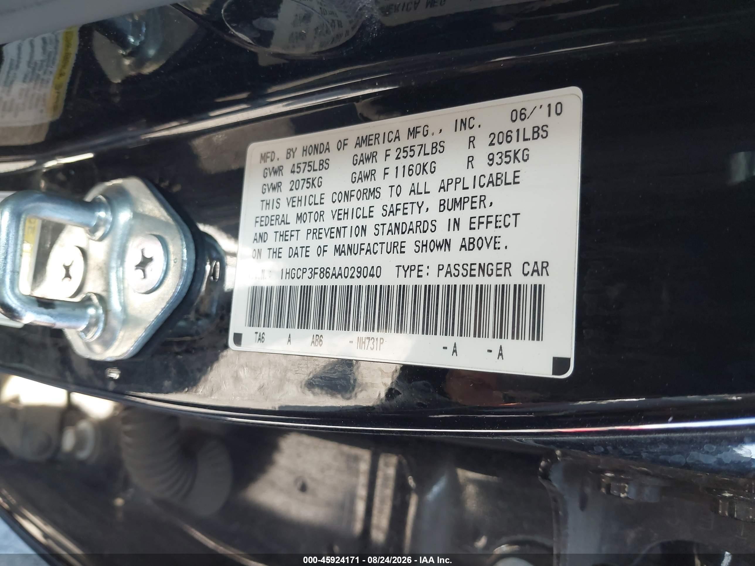 2010 Honda Accord 3.5 Ex-l Black vin: 1HGCP3F86AA029040