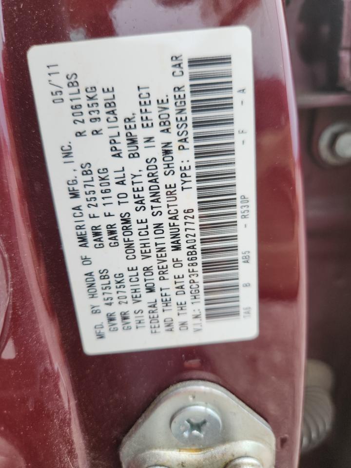 2011 Honda Accord Exl Burgundy vin: 1HGCP3F86BA027726