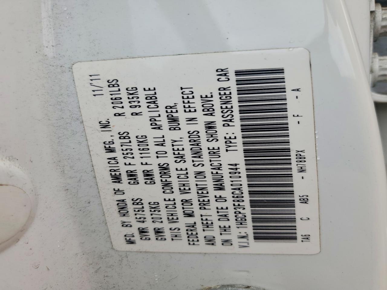 2012 Honda Accord Exl White vin: 1HGCP3F86CA010944