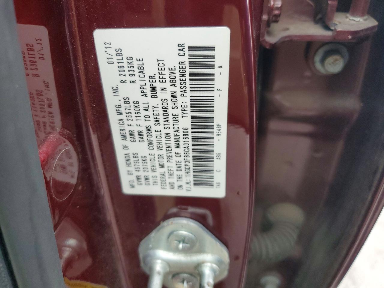 2012 Honda Accord Exl Maroon vin: 1HGCP3F86CA016906