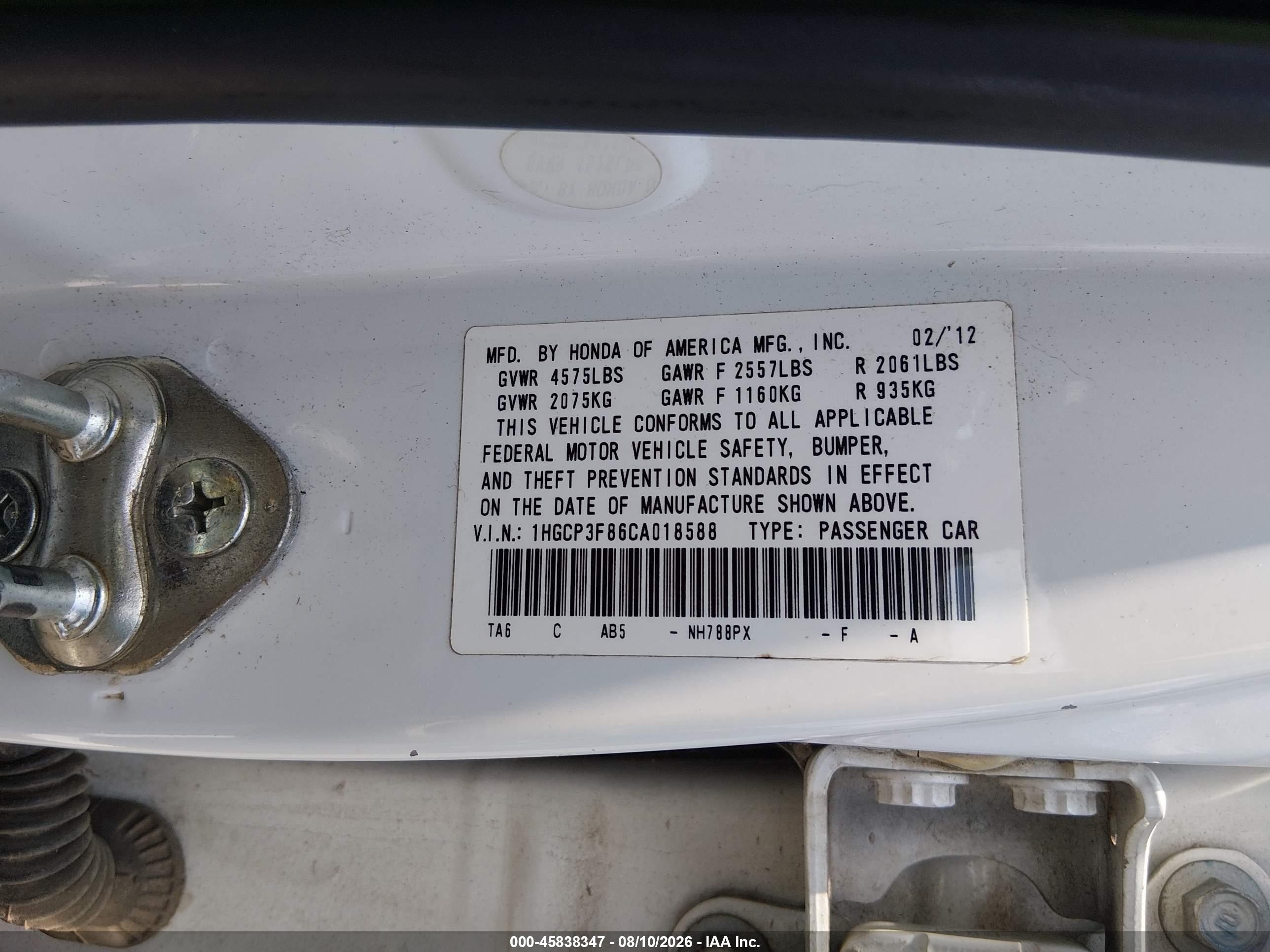 2012 Honda Accord 3.5 Ex-l White vin: 1HGCP3F86CA018588