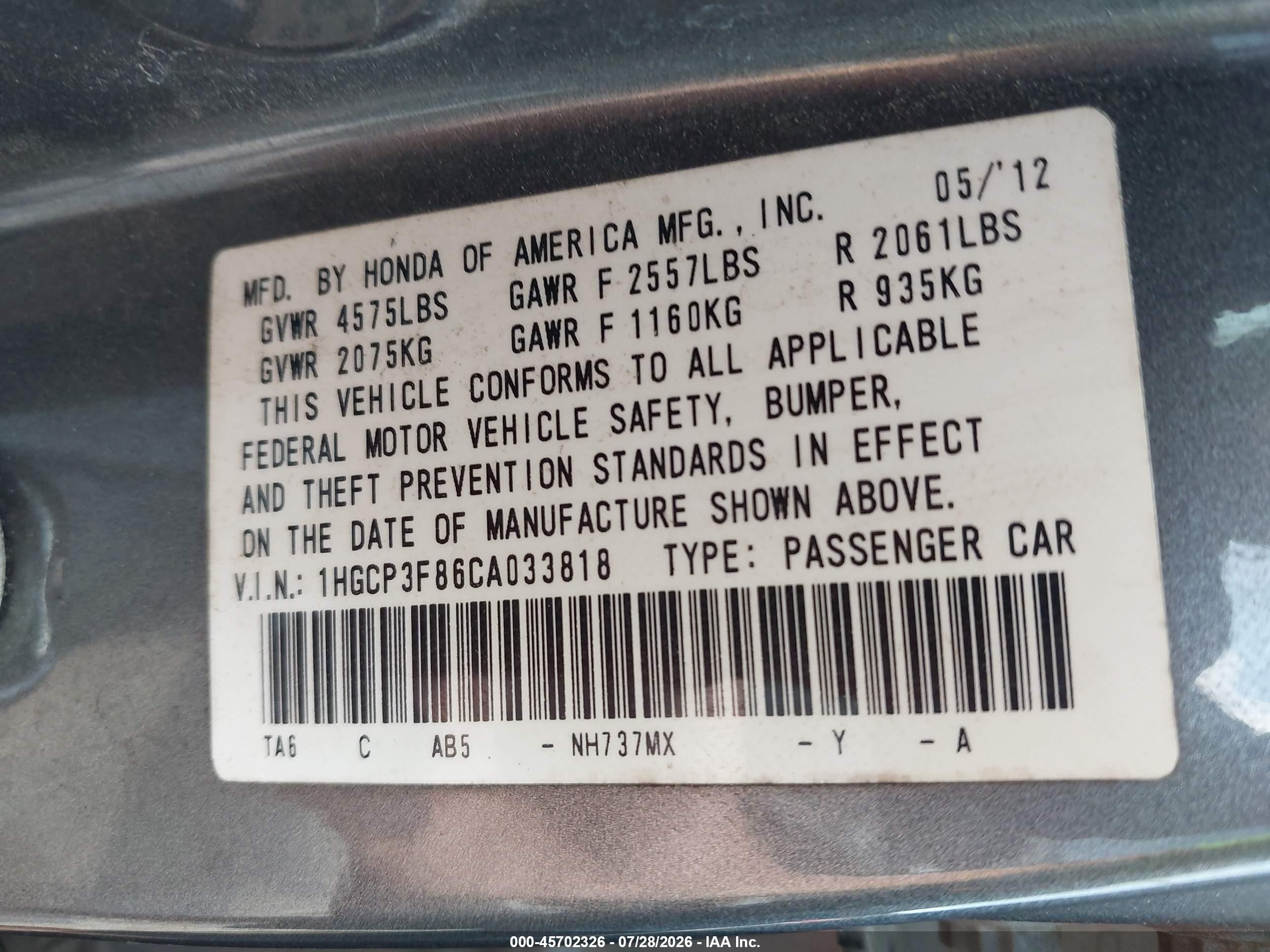 2012 Honda Accord 3.5 Ex-l Gray vin: 1HGCP3F86CA033818