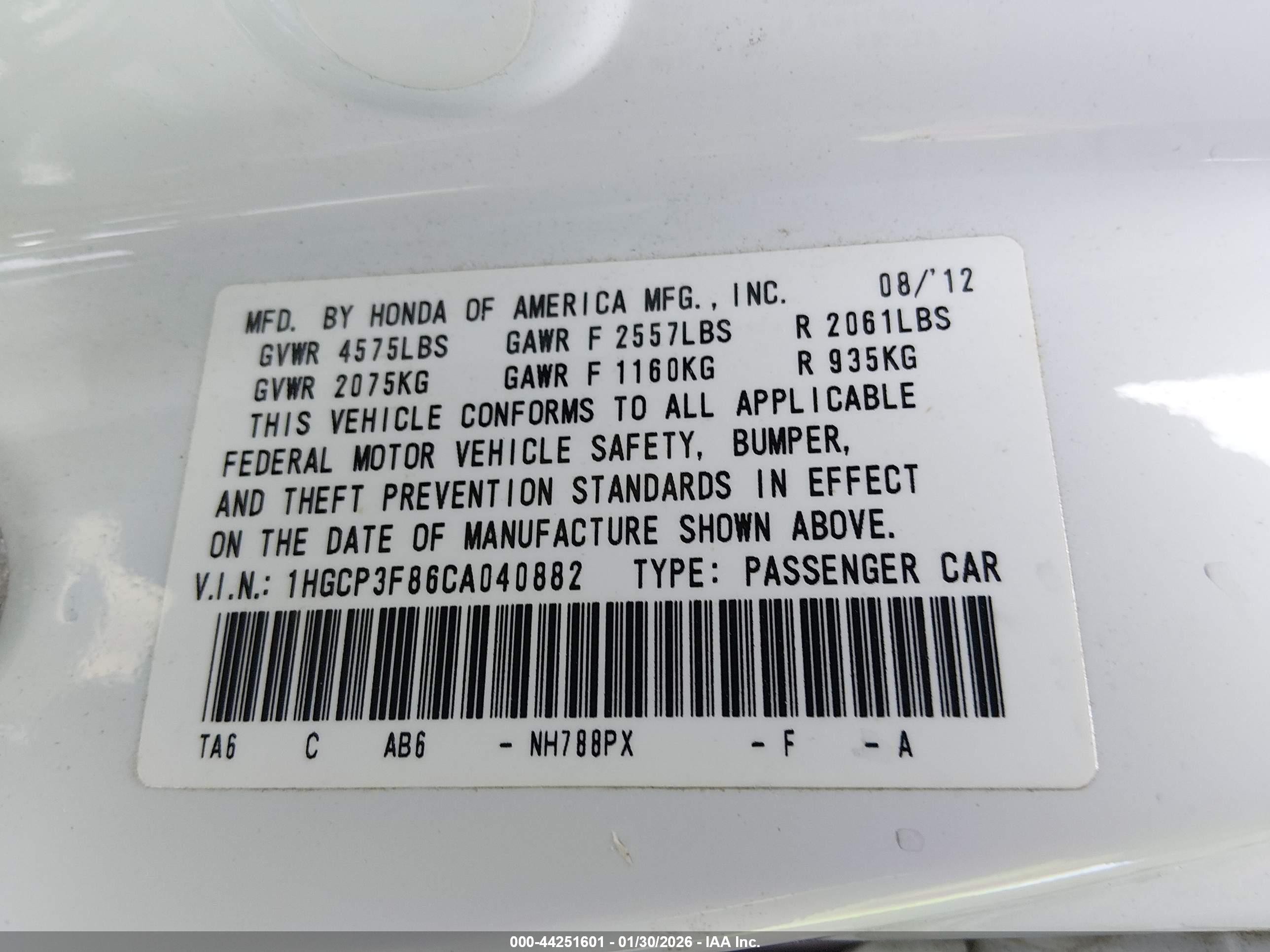 2012 Honda Accord Sdn 3.5 Ex-l/ex-l White vin: 1HGCP3F86CA040882