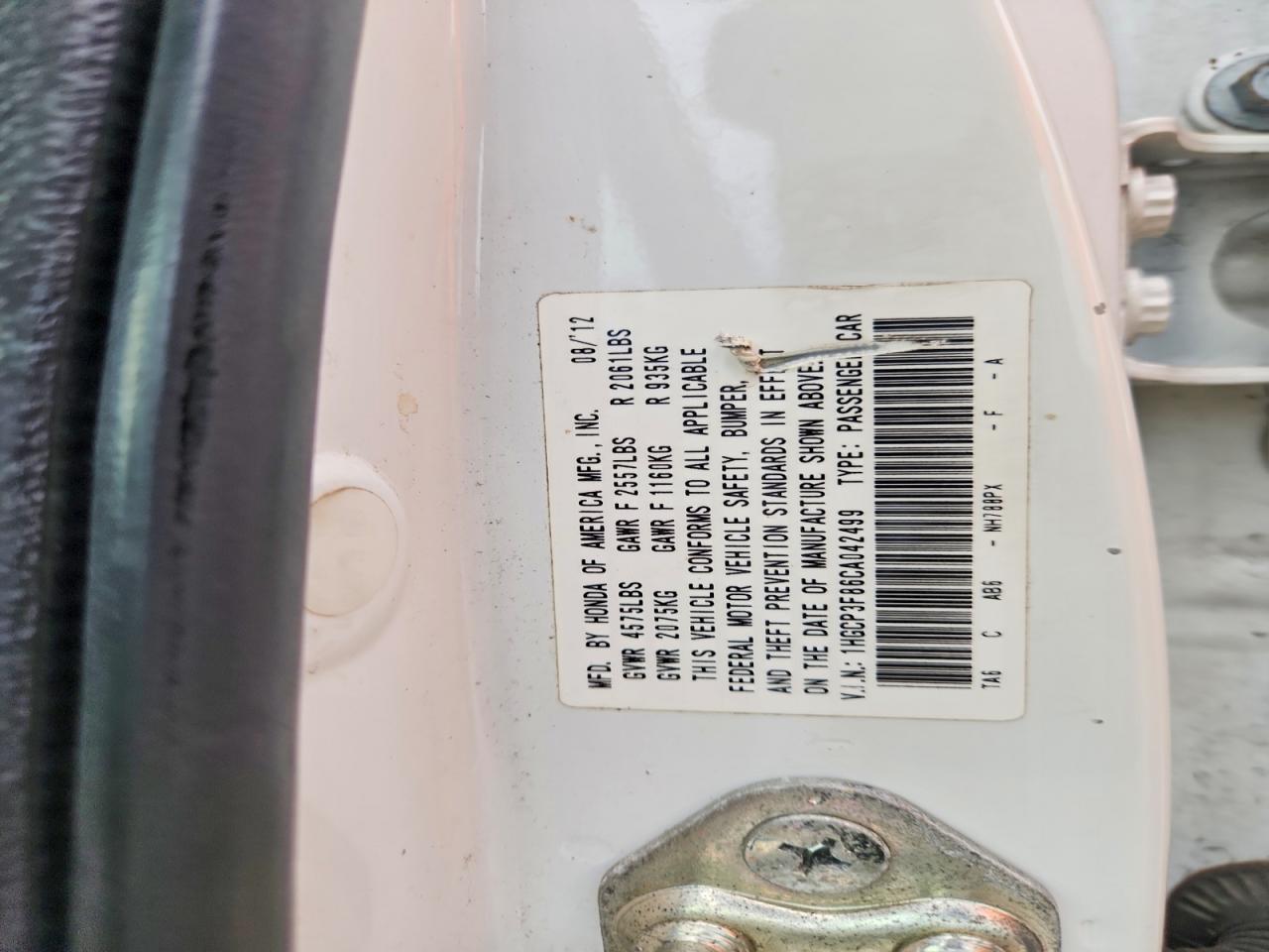 2012 Honda Accord Exl White vin: 1HGCP3F86CA042499