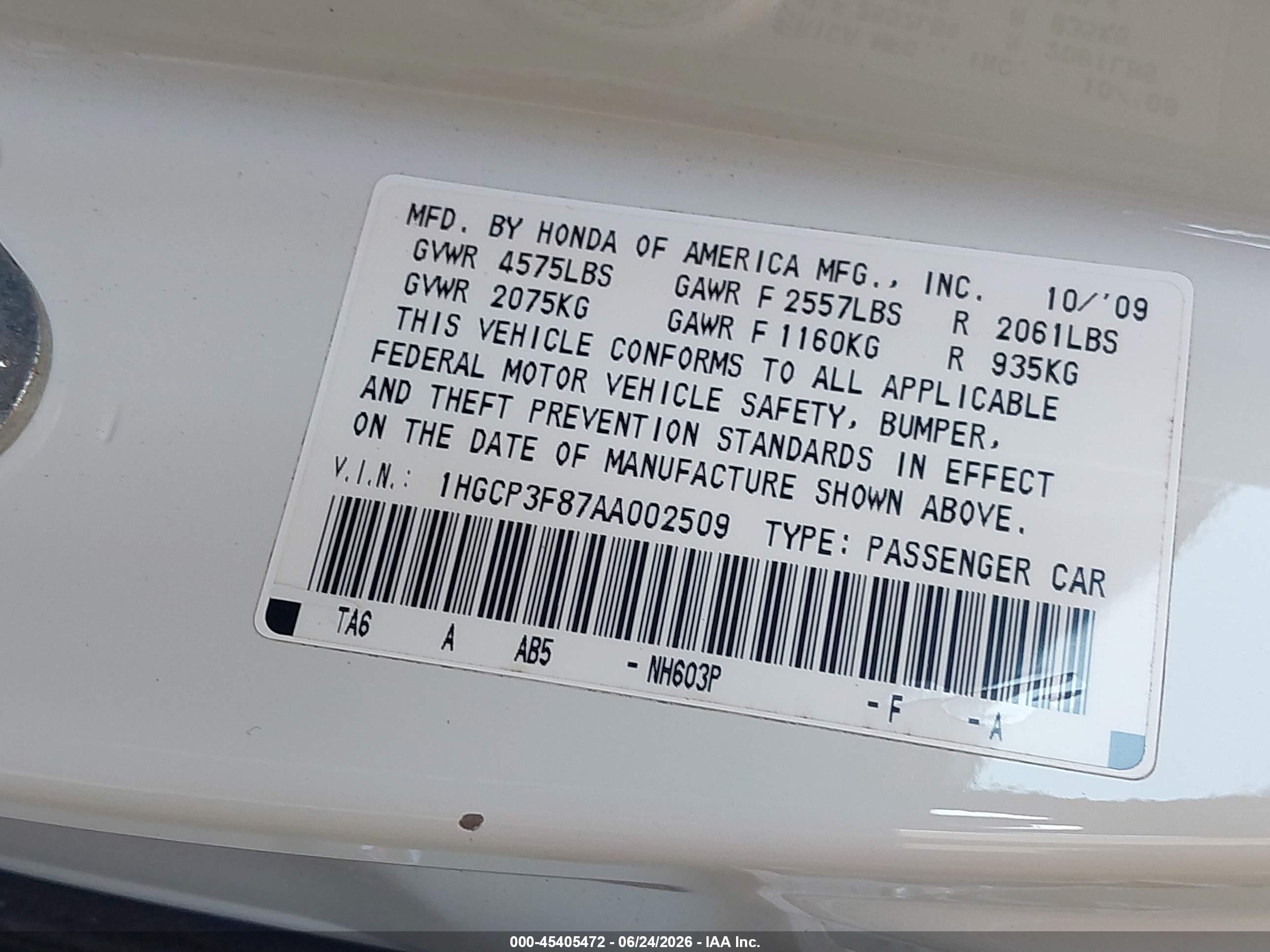 2010 Honda Accord 3.5 Ex-l White vin: 1HGCP3F87AA002509