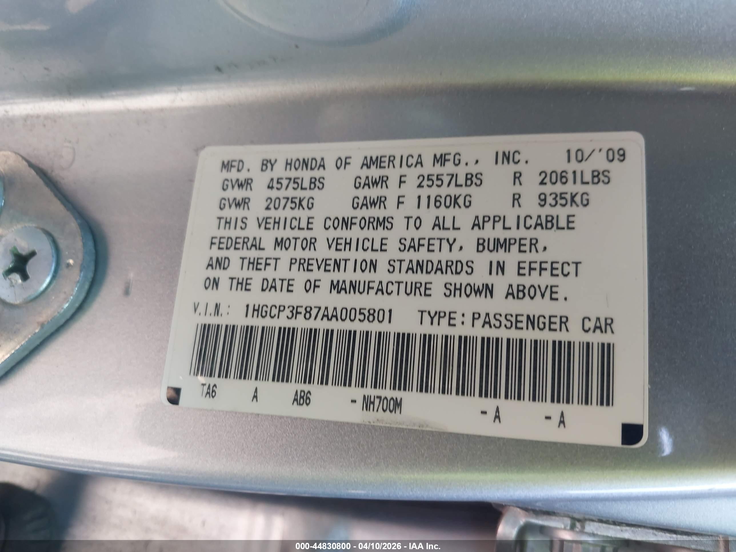 2010 Honda Accord 3.5 Ex-l Silver vin: 1HGCP3F87AA005801