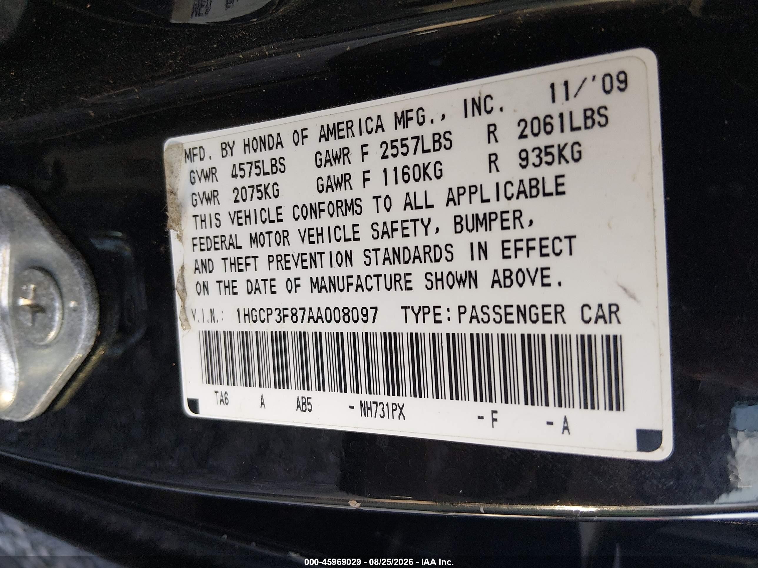 2010 Honda Accord 3.5 Ex-l Beige vin: 1HGCP3F87AA008097