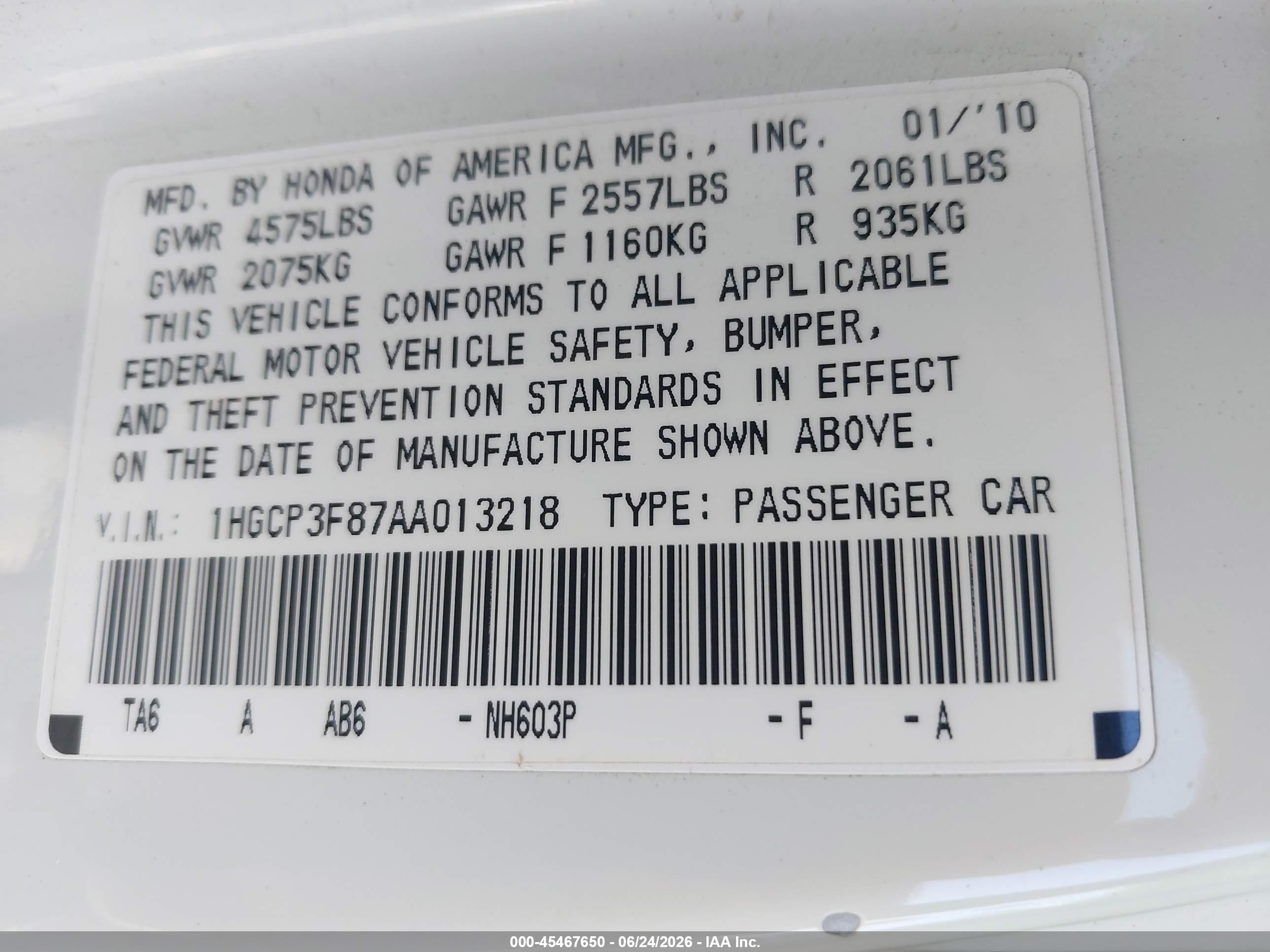 2010 Honda Accord 3.5 Ex-l White vin: 1HGCP3F87AA013218