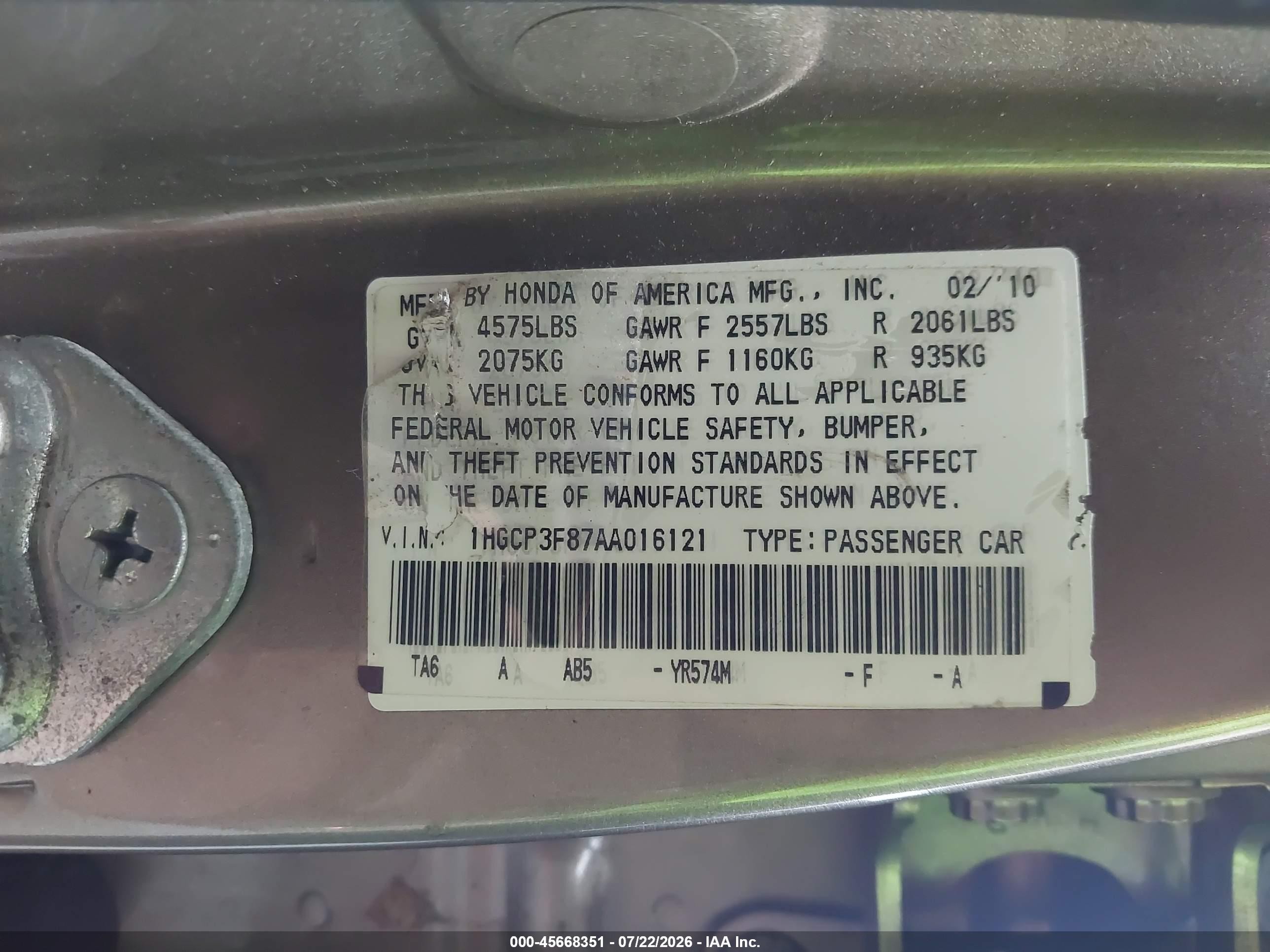 2010 Honda Accord 3.5 Ex-l Золотой vin: 1HGCP3F87AA016121