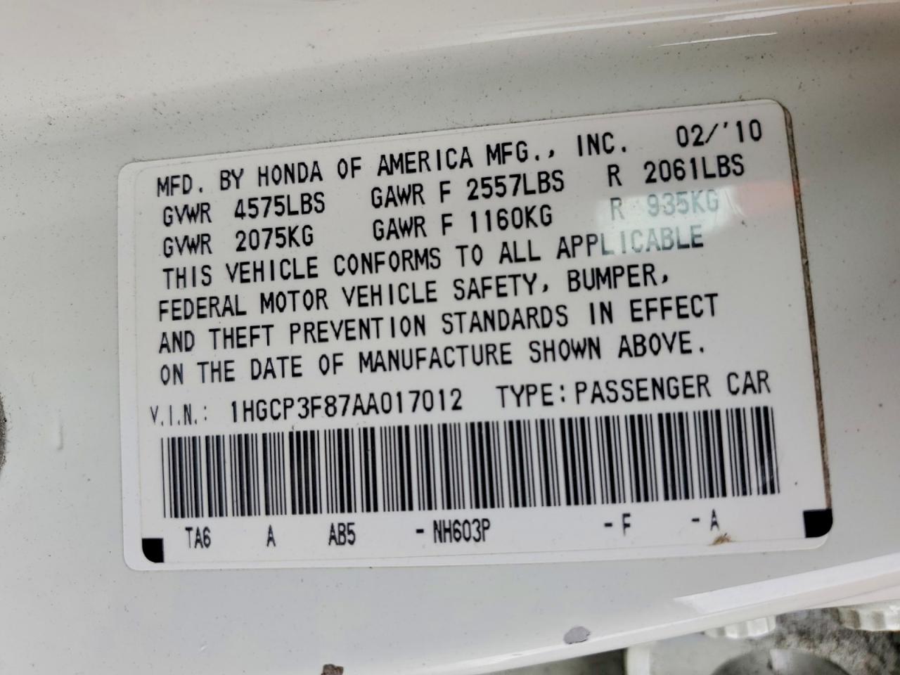 2010 Honda Accord Exl White vin: 1HGCP3F87AA017012