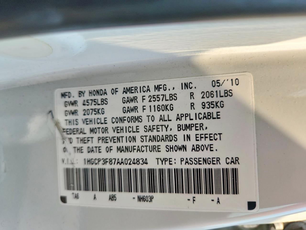 2010 Honda Accord Exl White vin: 1HGCP3F87AA024834