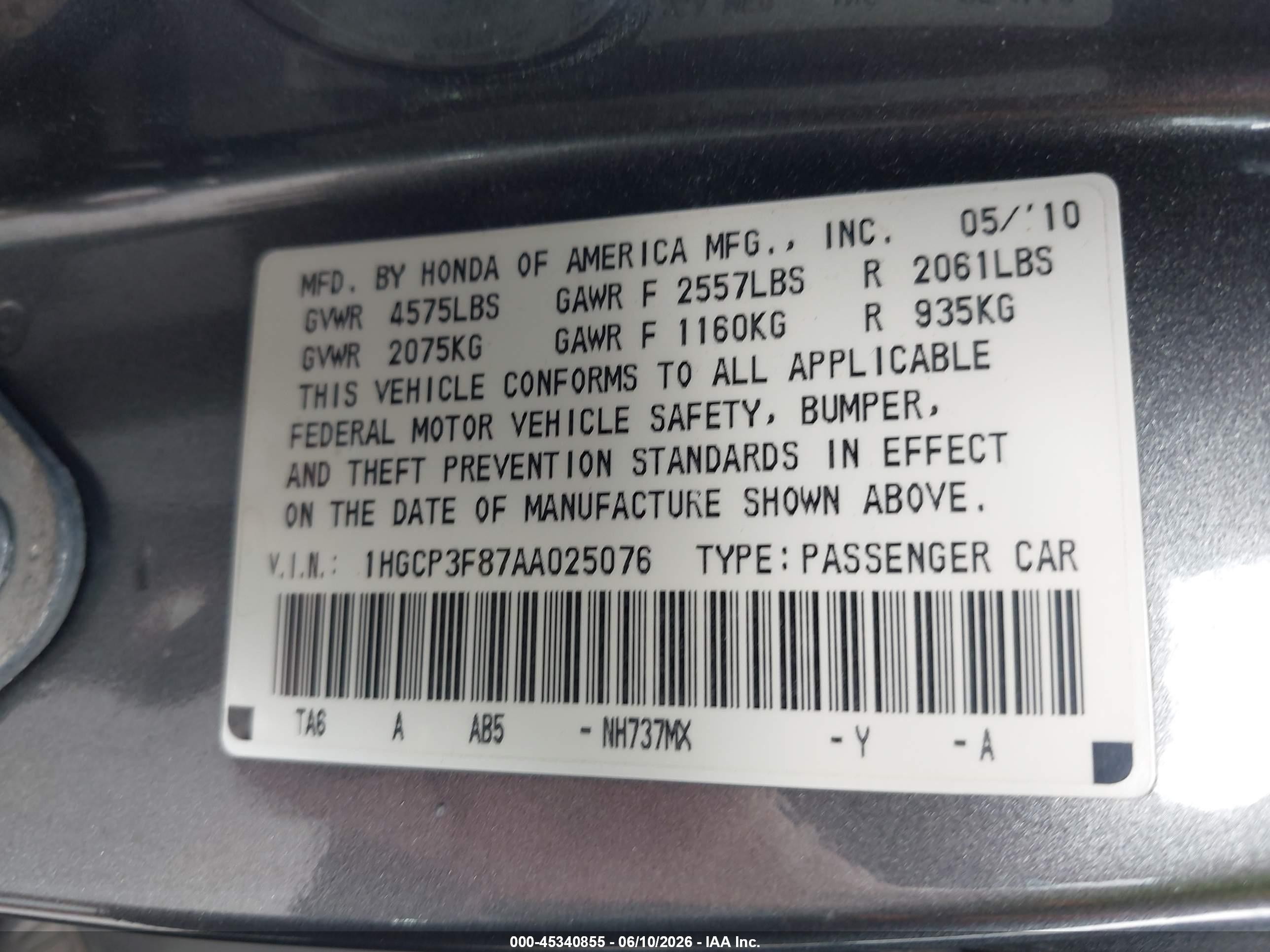 2010 Honda Accord 3.5 Ex-l Gray vin: 1HGCP3F87AA025076