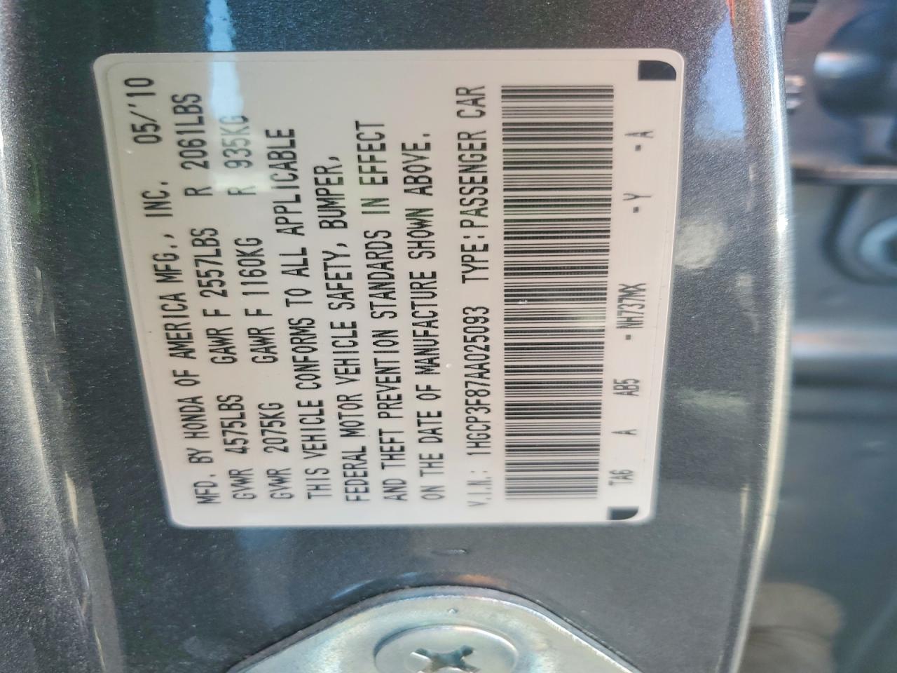 2010 Honda Accord Exl Gray vin: 1HGCP3F87AA025093