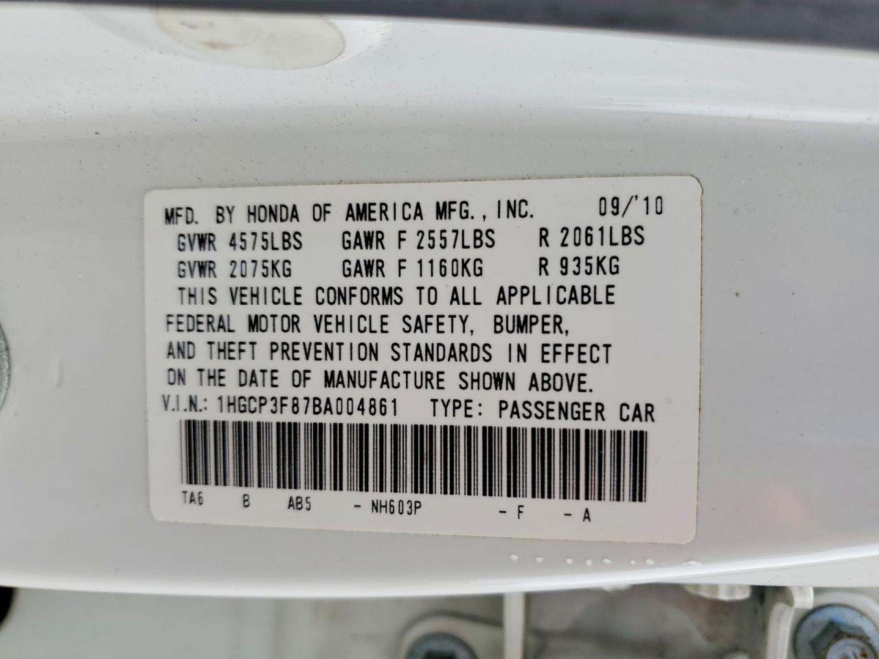 2011 Honda Accord Exl White vin: 1HGCP3F87BA004861