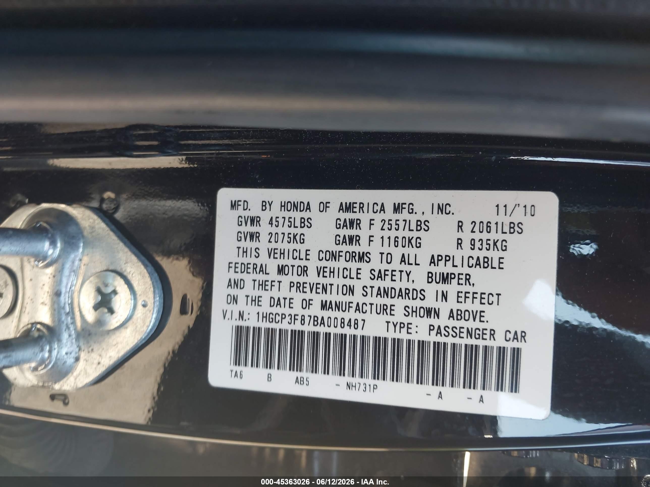 2011 Honda Accord 3.5 Ex-l Black vin: 1HGCP3F87BA008487